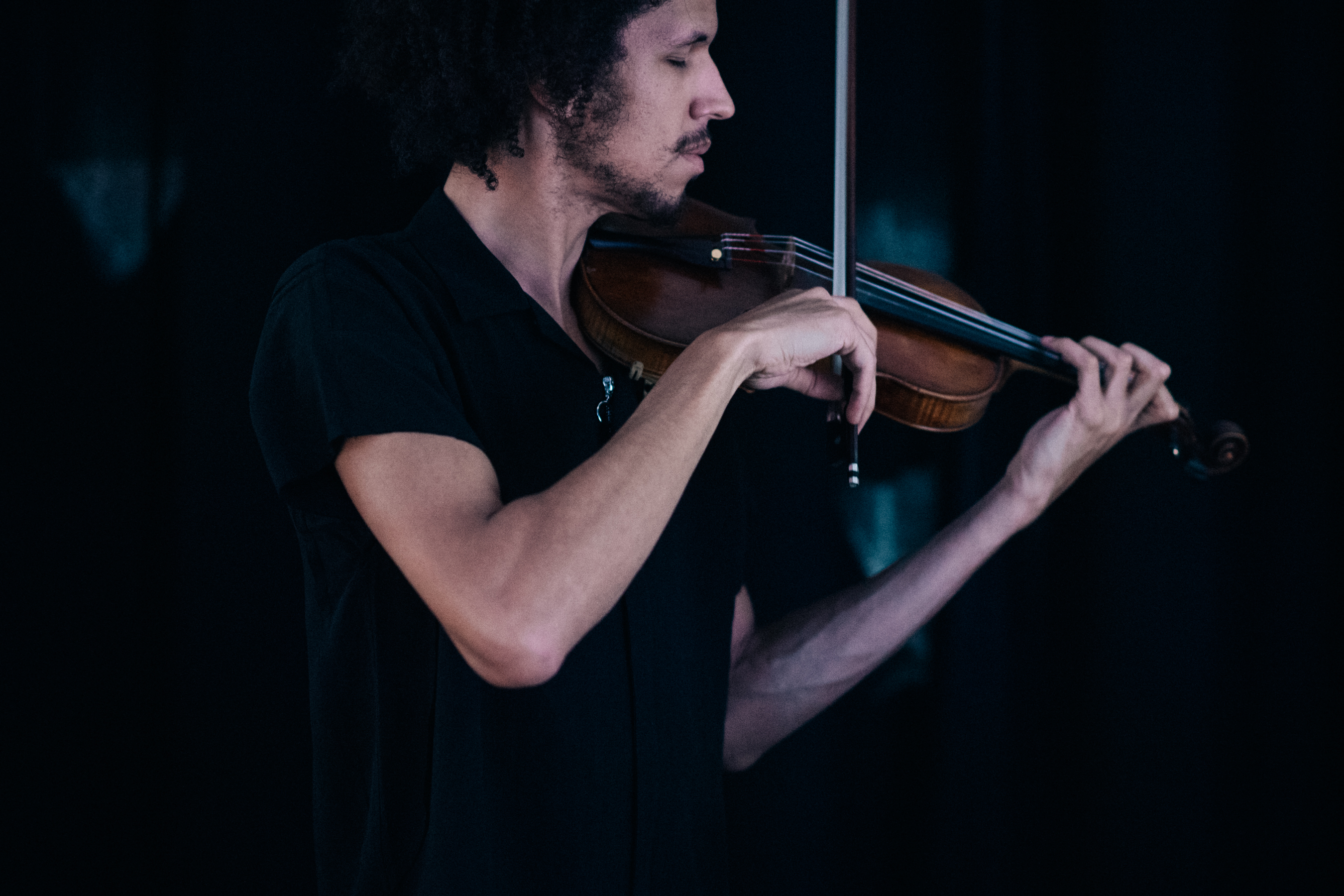 Musician playing violin at fashion show