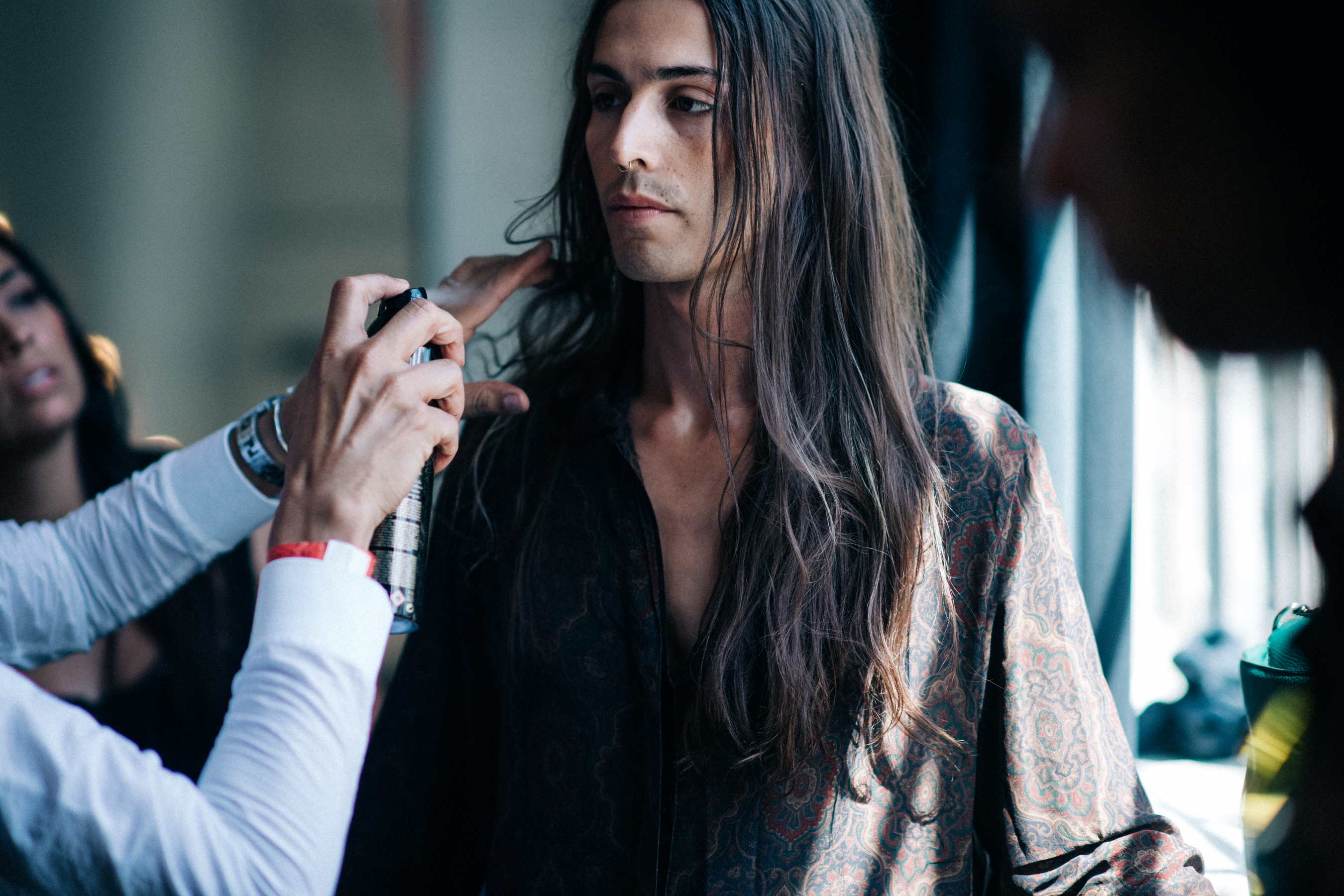Male model with very long hair