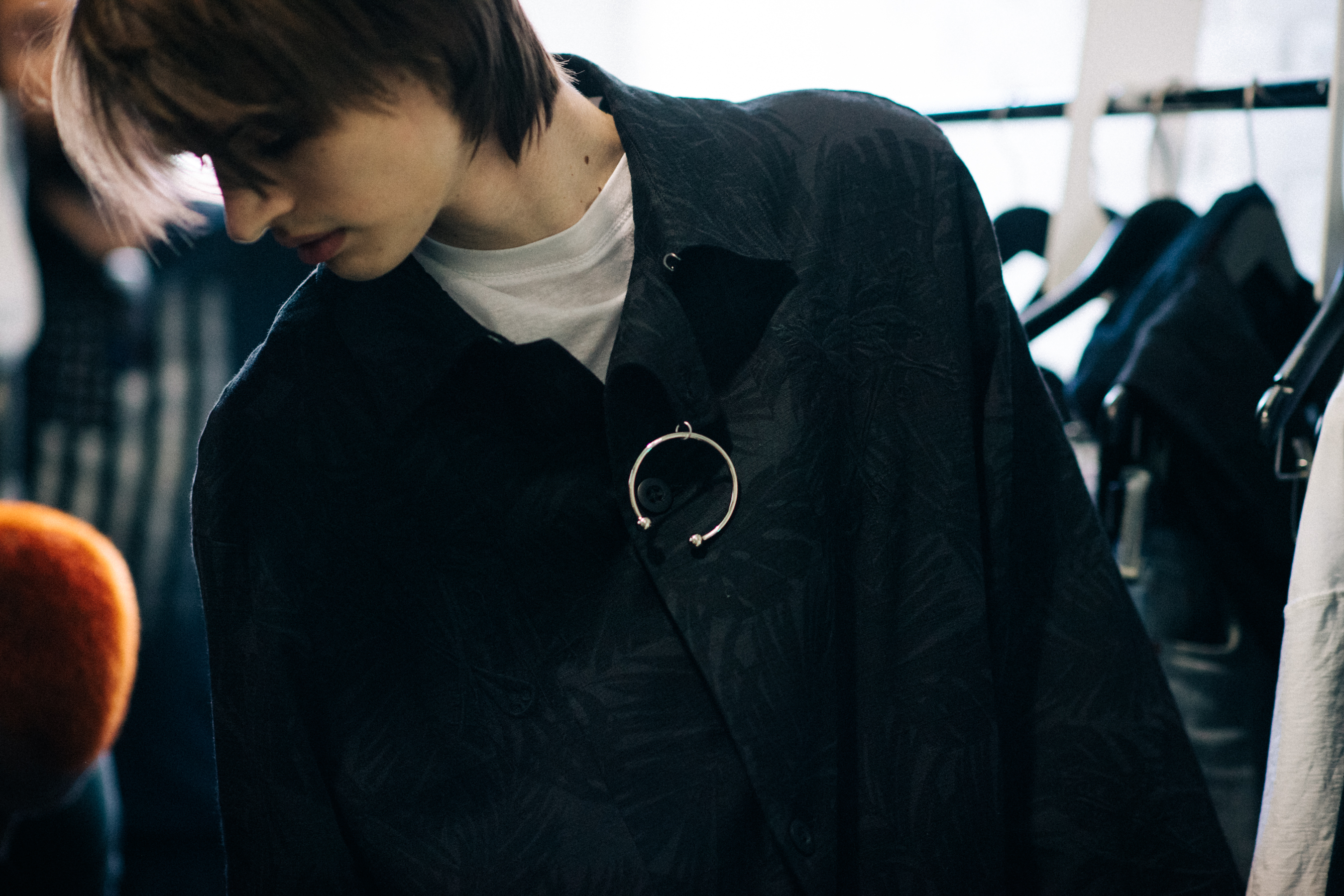 Male model wearing shirt with leafs