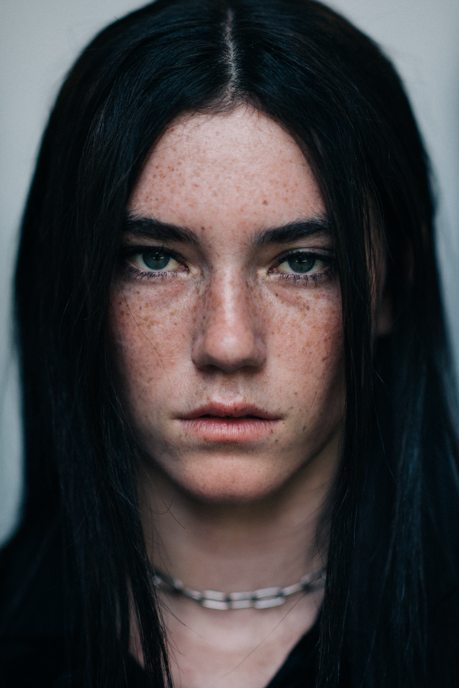 Portrait of a model with freckles