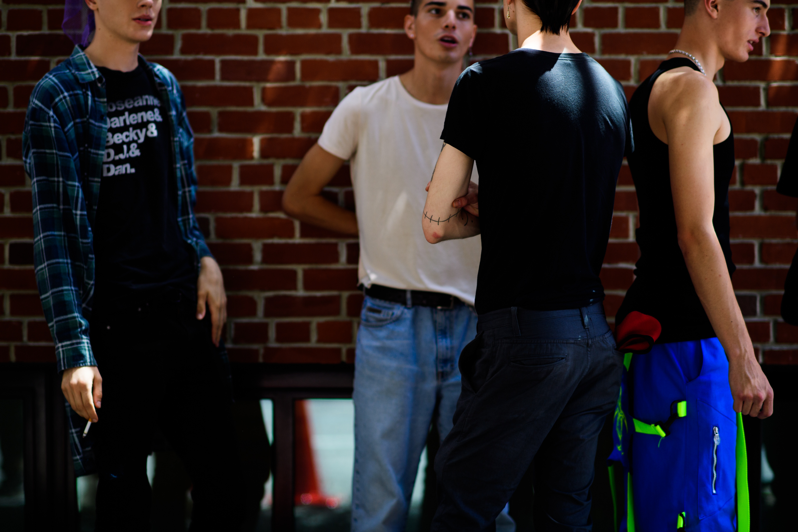 Group of American male models smoking