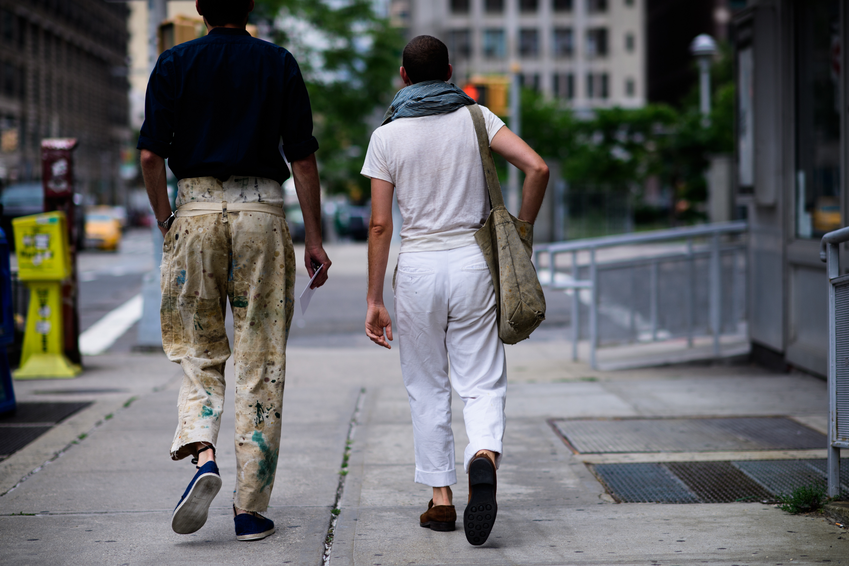 Two men wearing DIY clothes