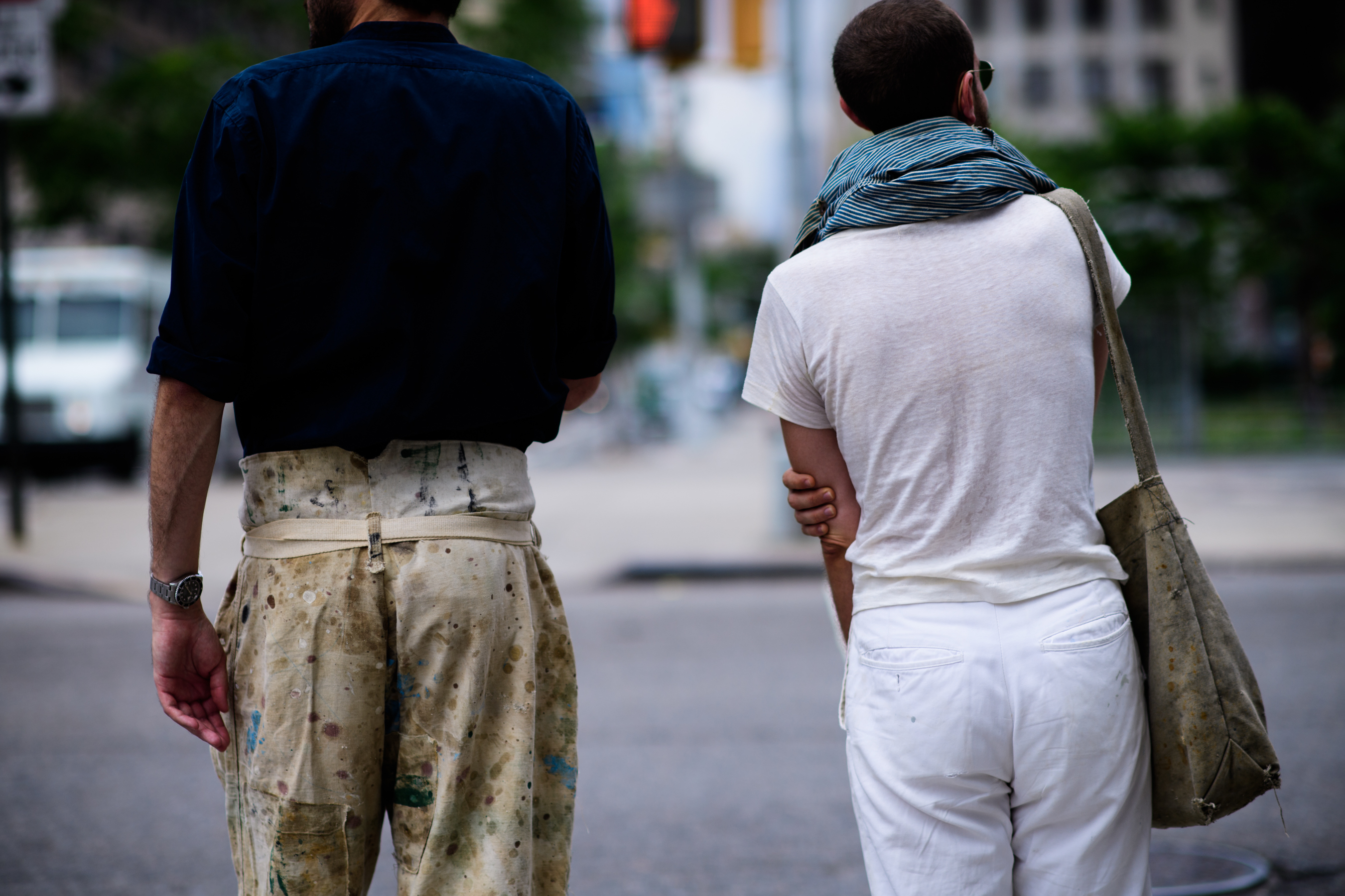 Two men wearing DIY clothes