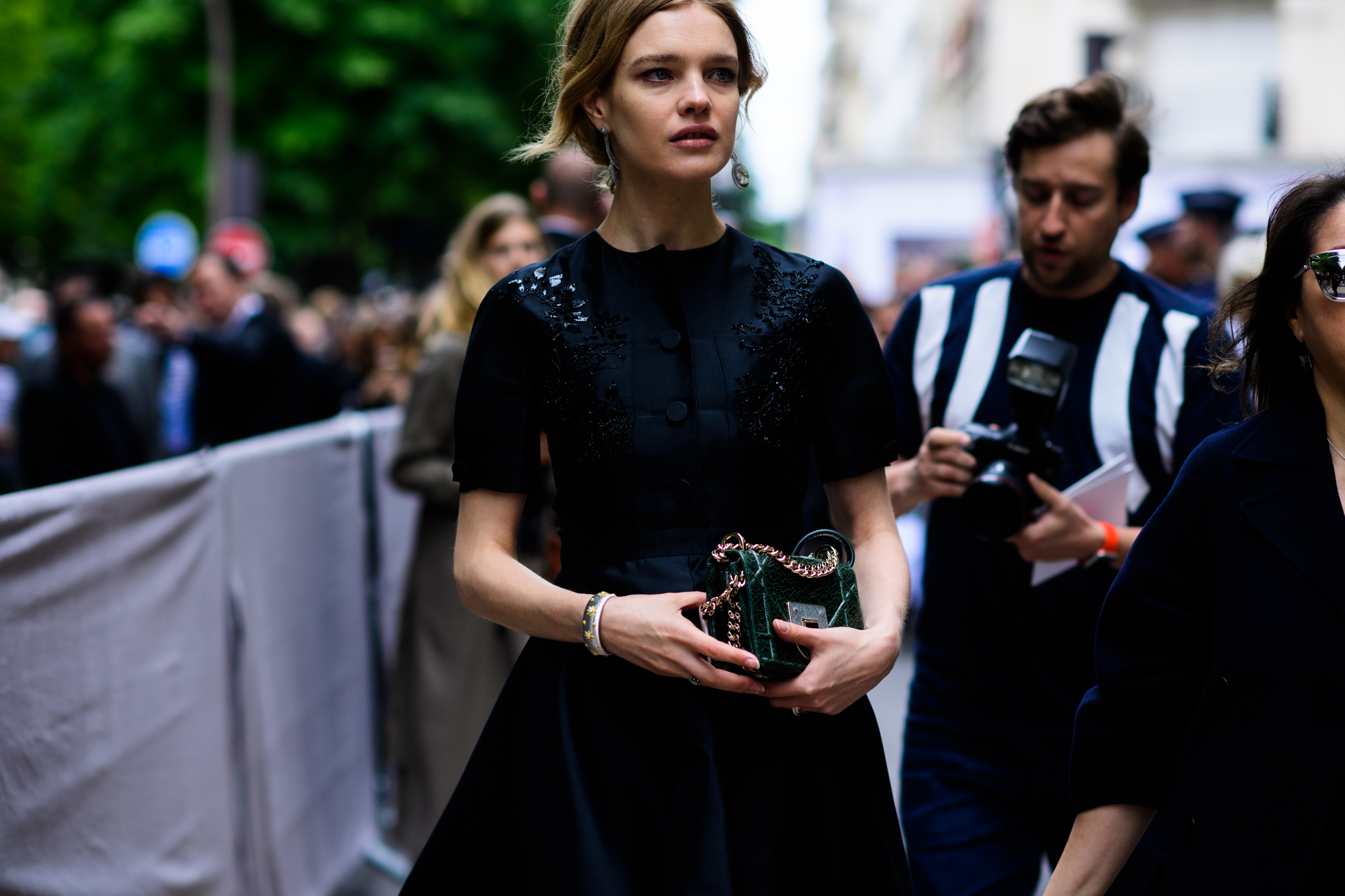 Russian model wearing black dress