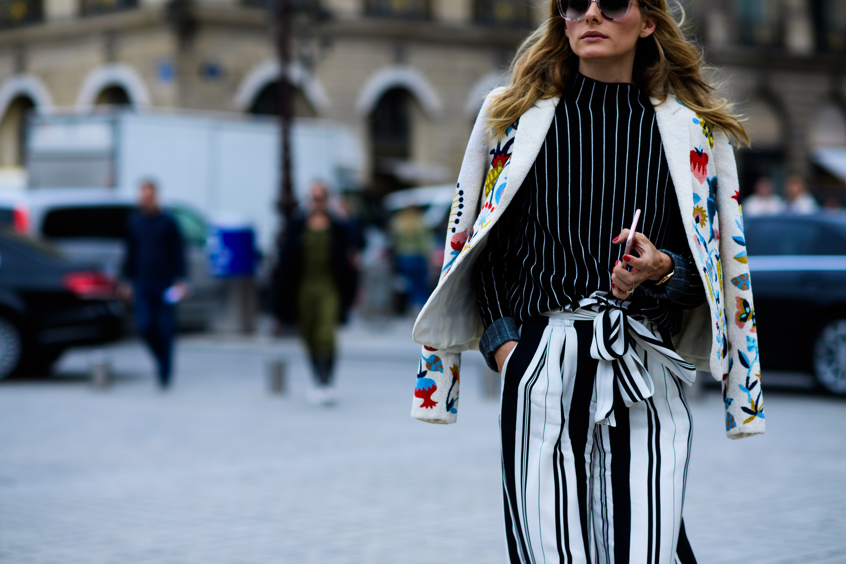 Striped top with striped trousers