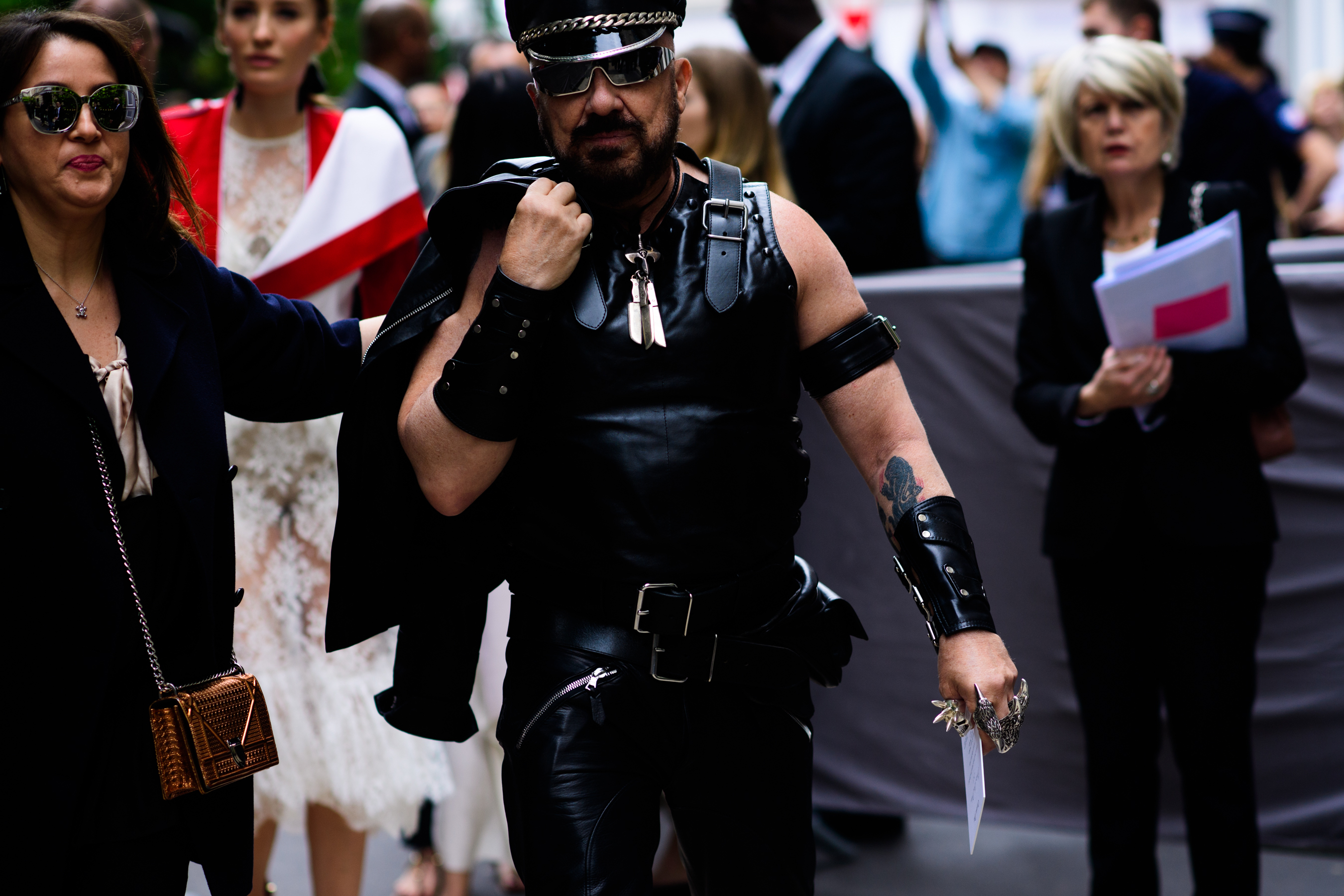 American architect wearing black leather