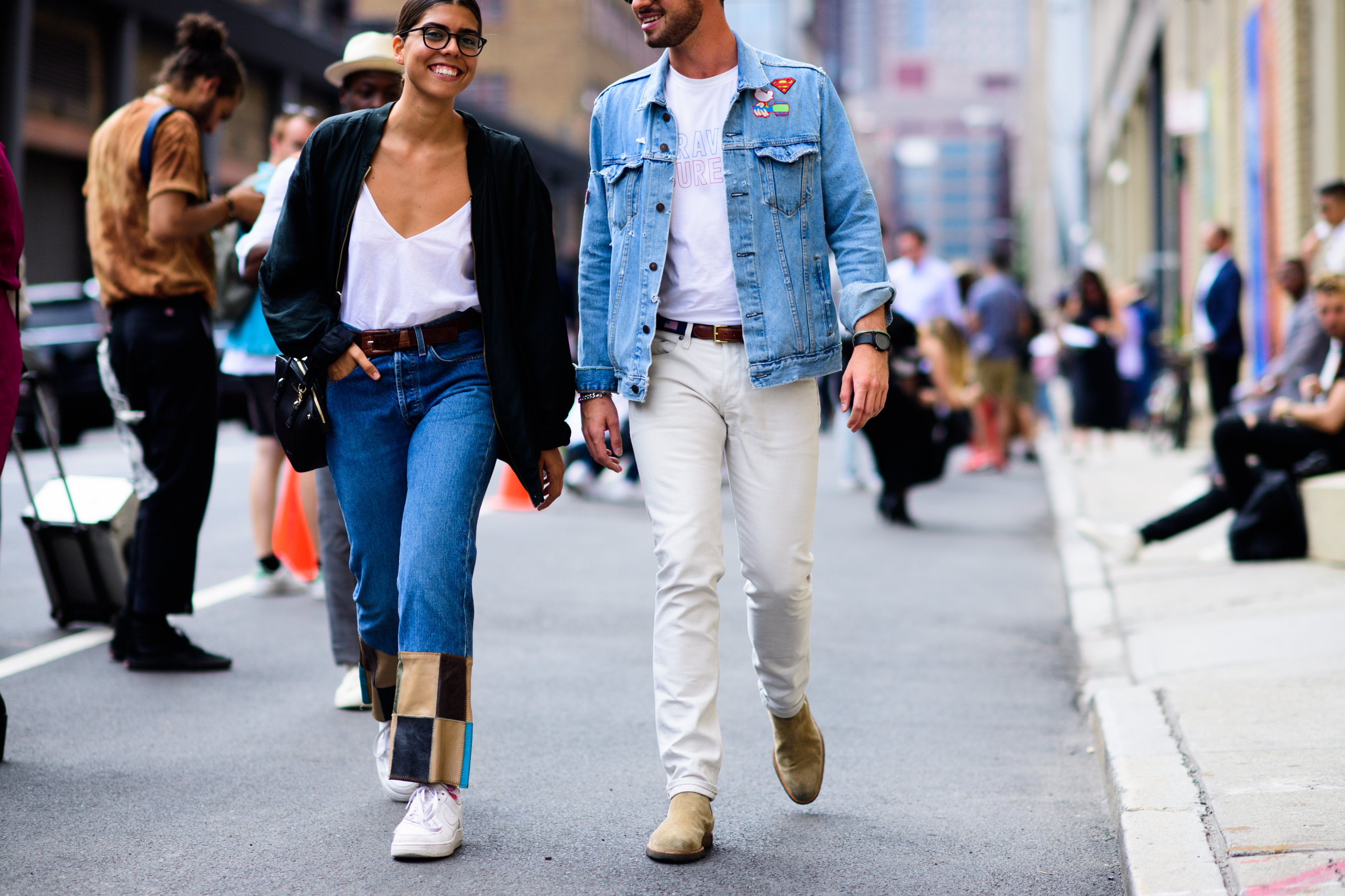 Man and woman wearing denim