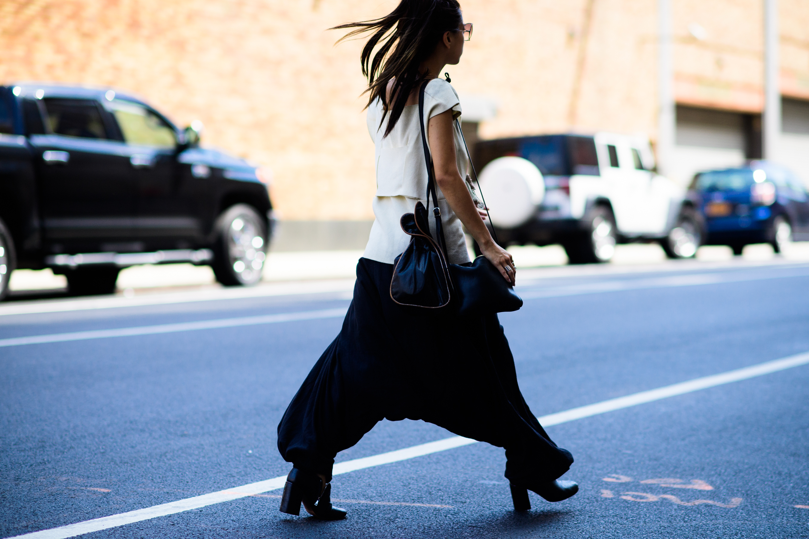 Woman wearing black pants
