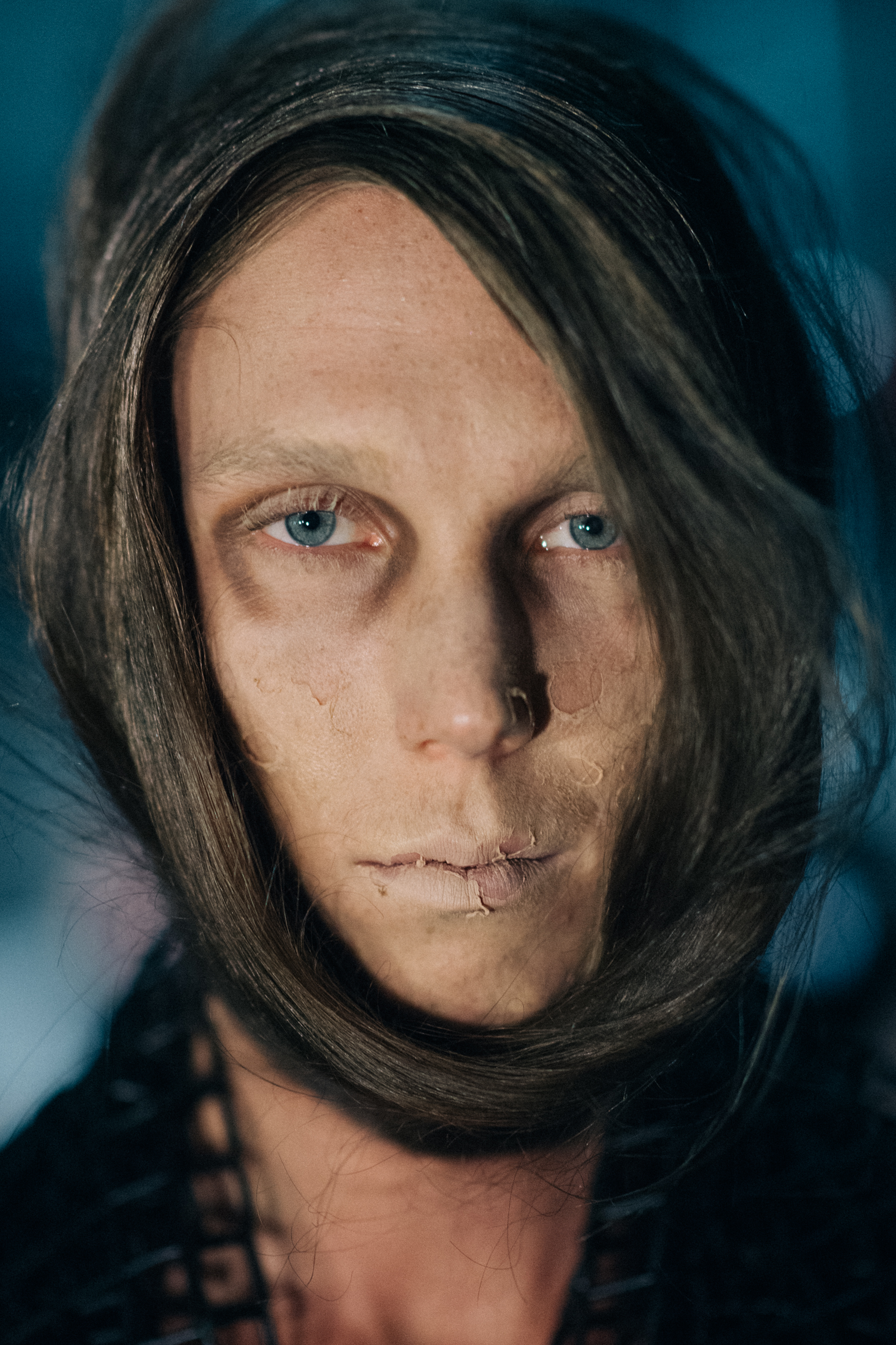 Portrait of male model with blue eyes