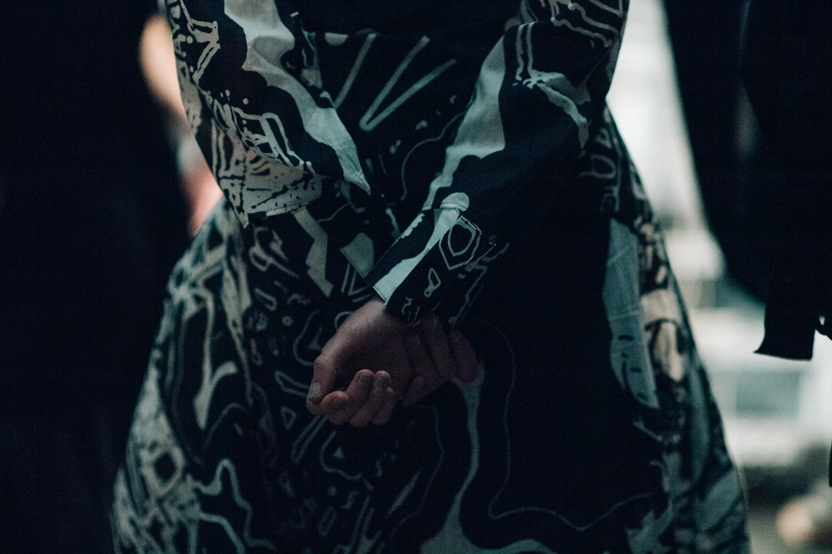 Model wearing graphic printed outfit