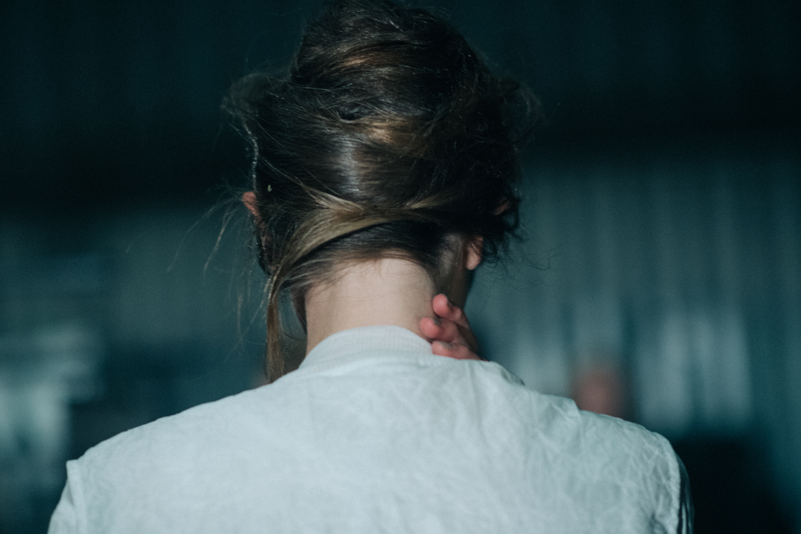Model with hair tight in back