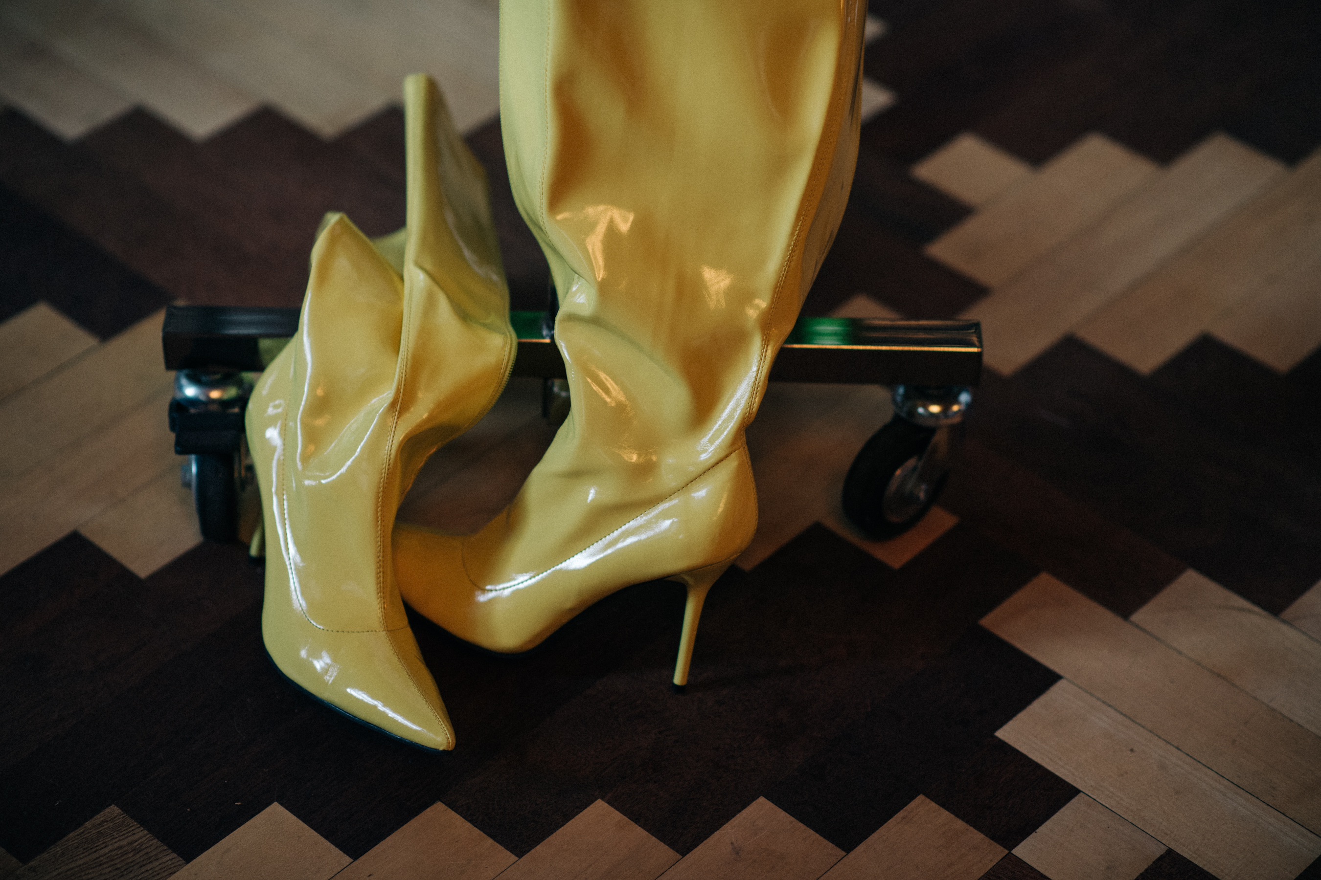 Yellow stiletto tall boots