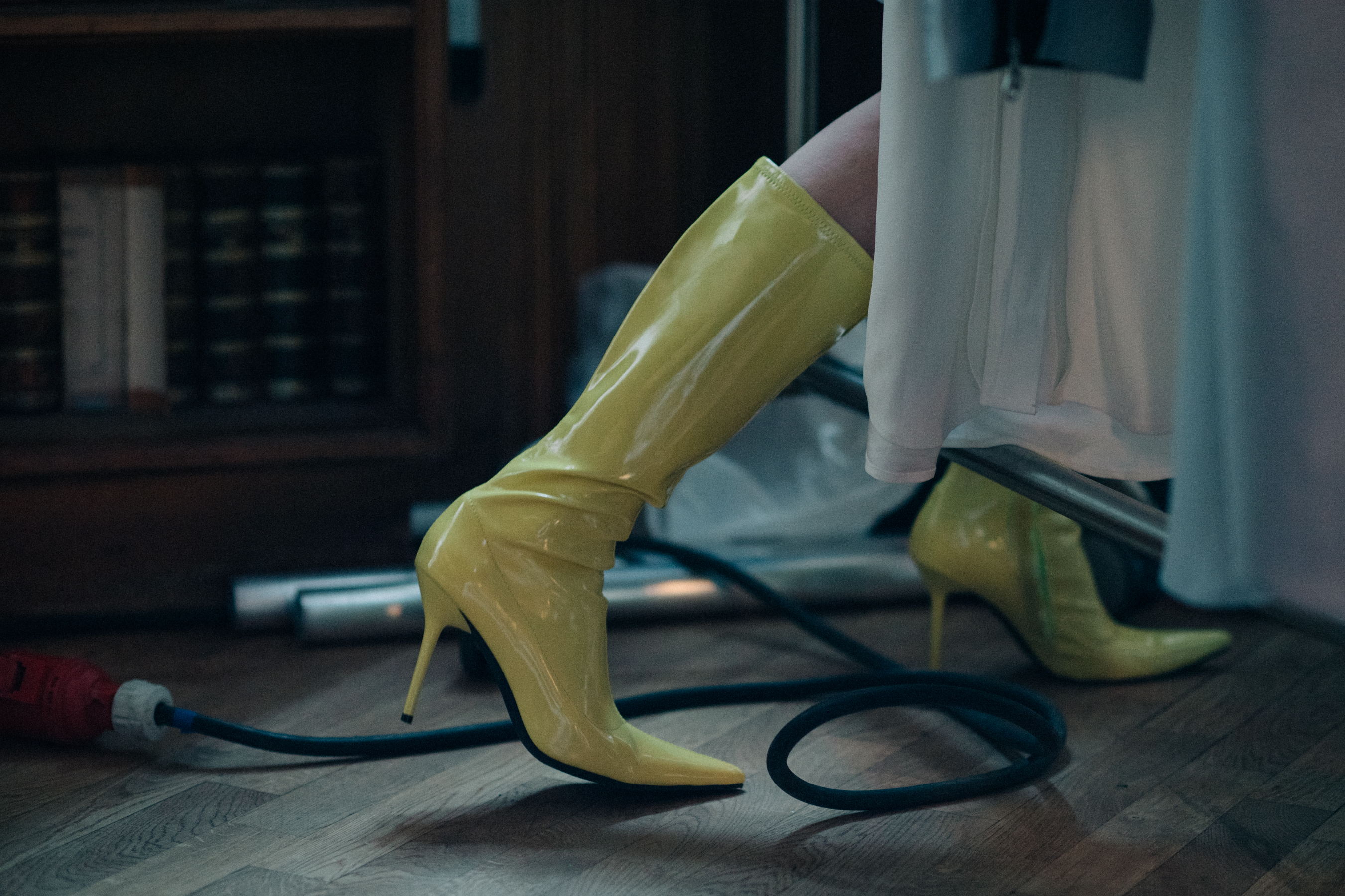 Yellow stiletto tall boots