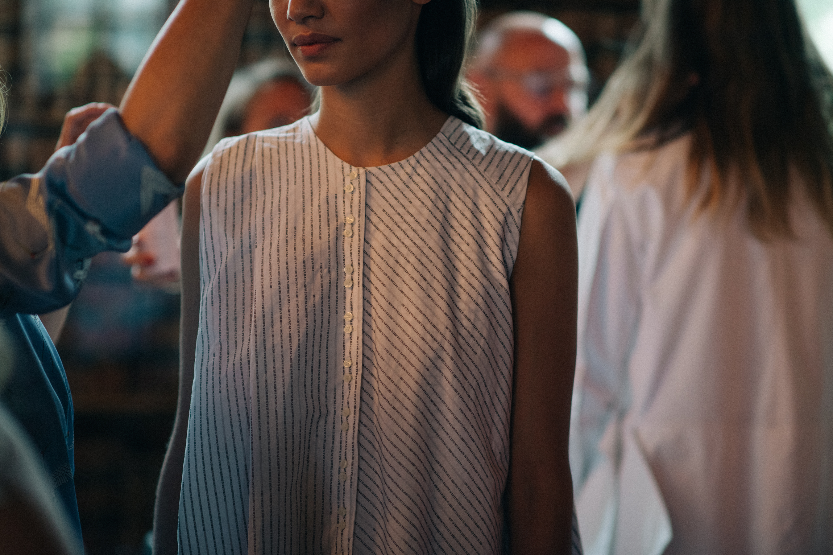 Model wearing shirt dress