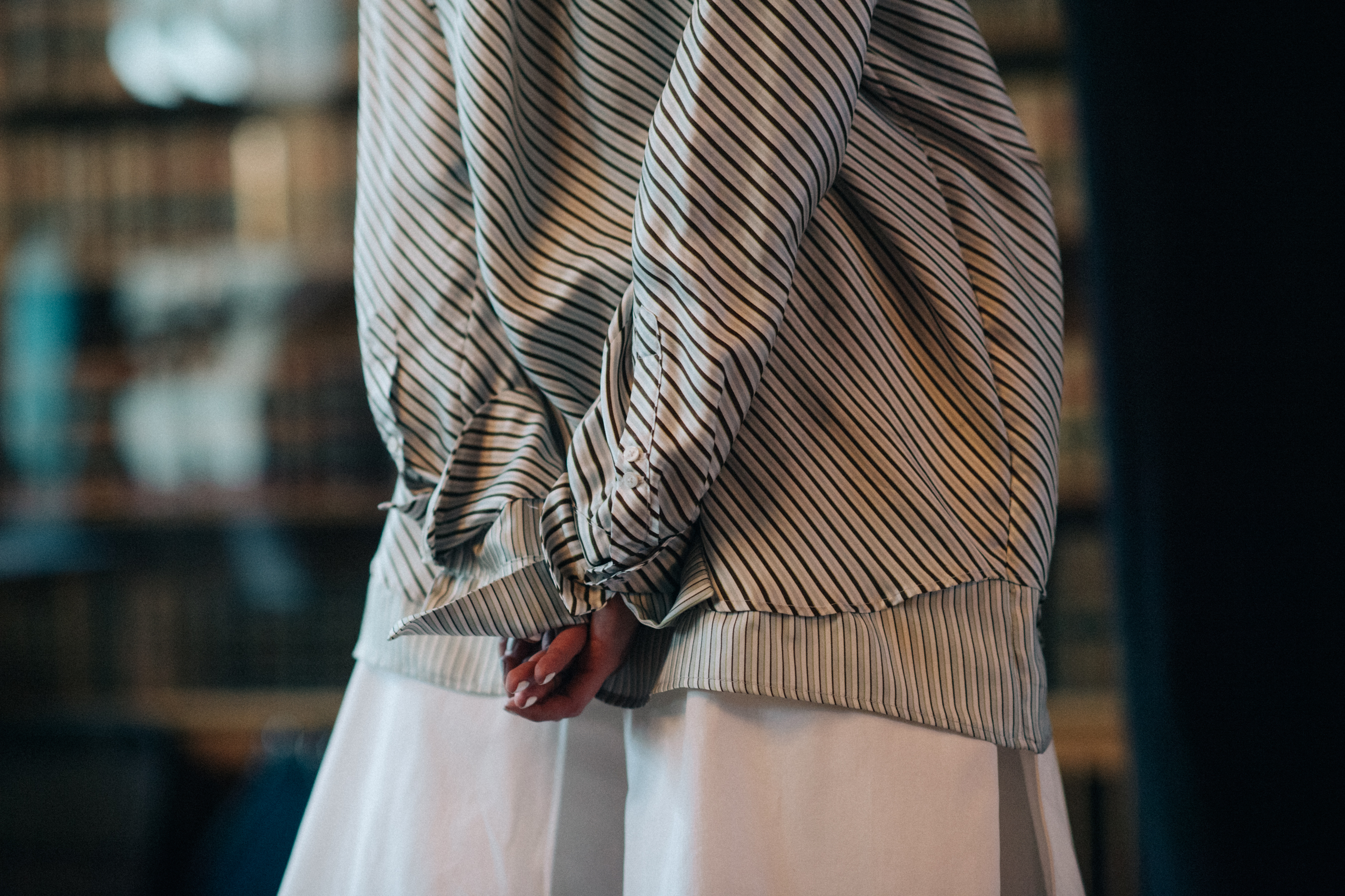 Model wearing shirt dress