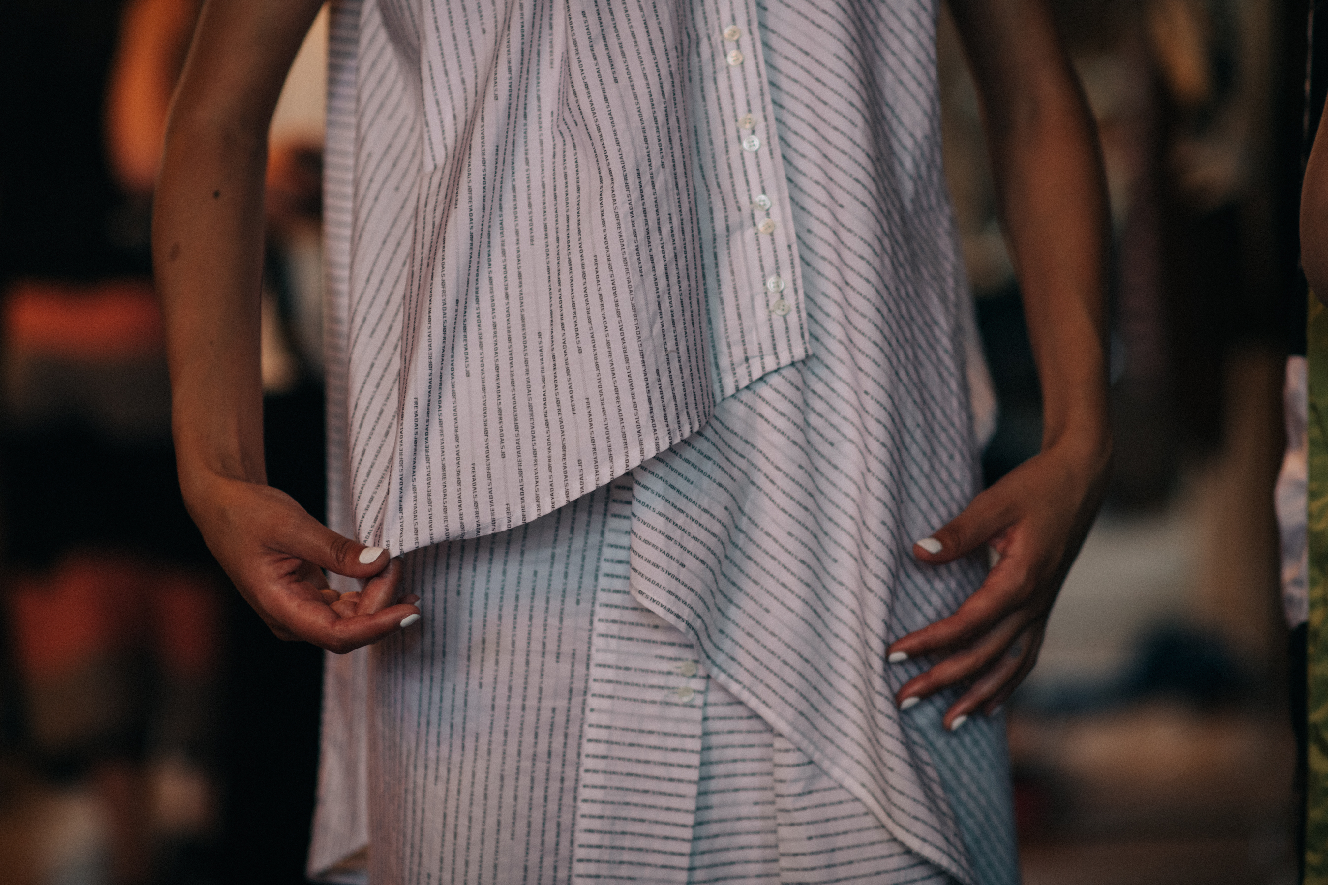 Model wearing shirt dress