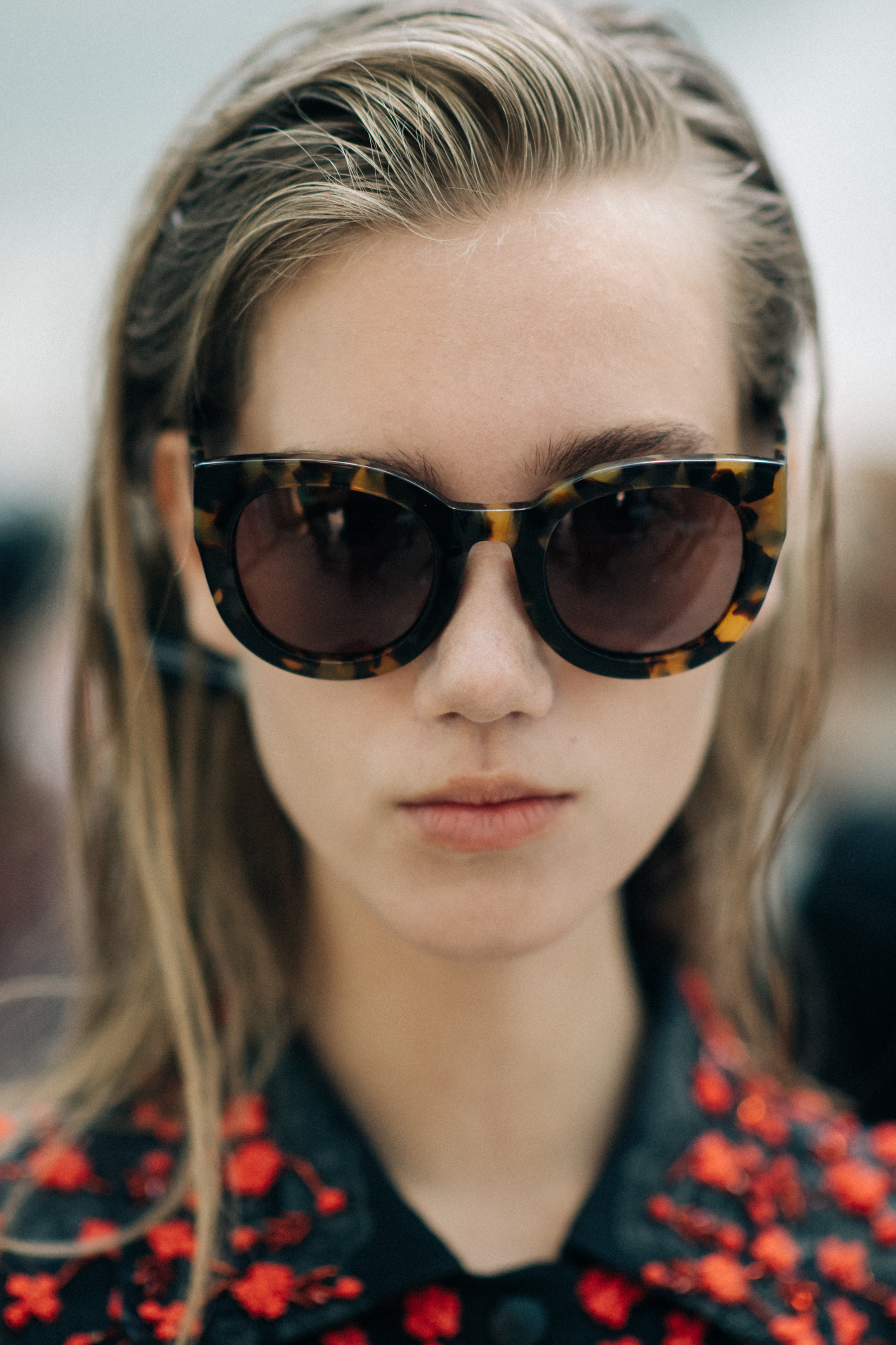 Portrait of model wearing big glasses