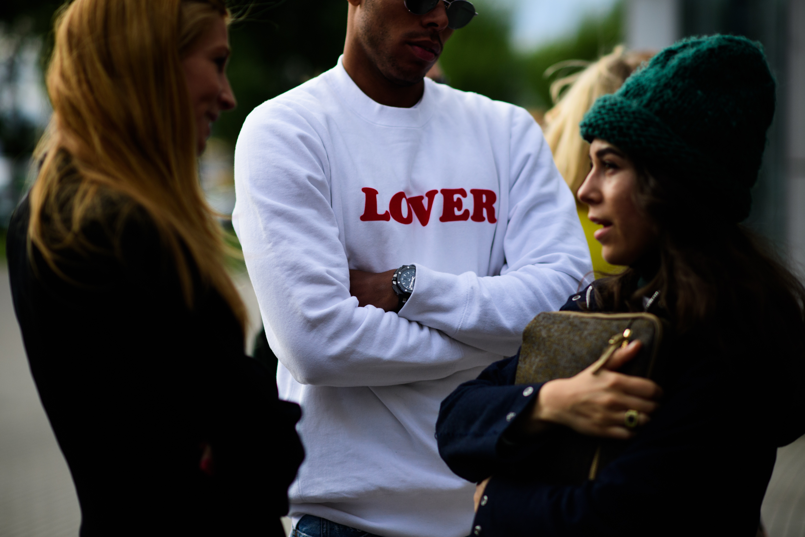 Man wearing Lover sweatshirt