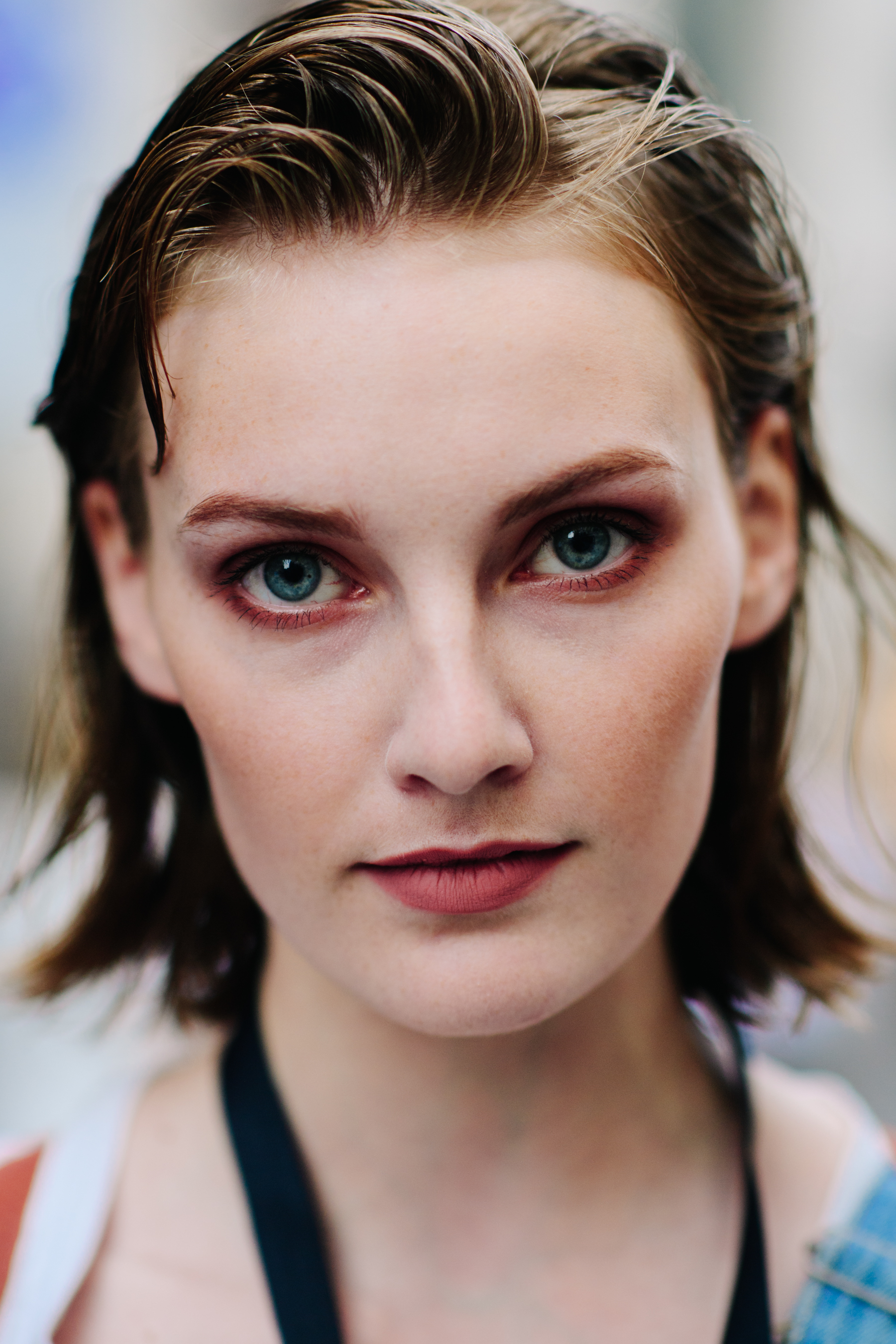 Portrait of a model with red make up