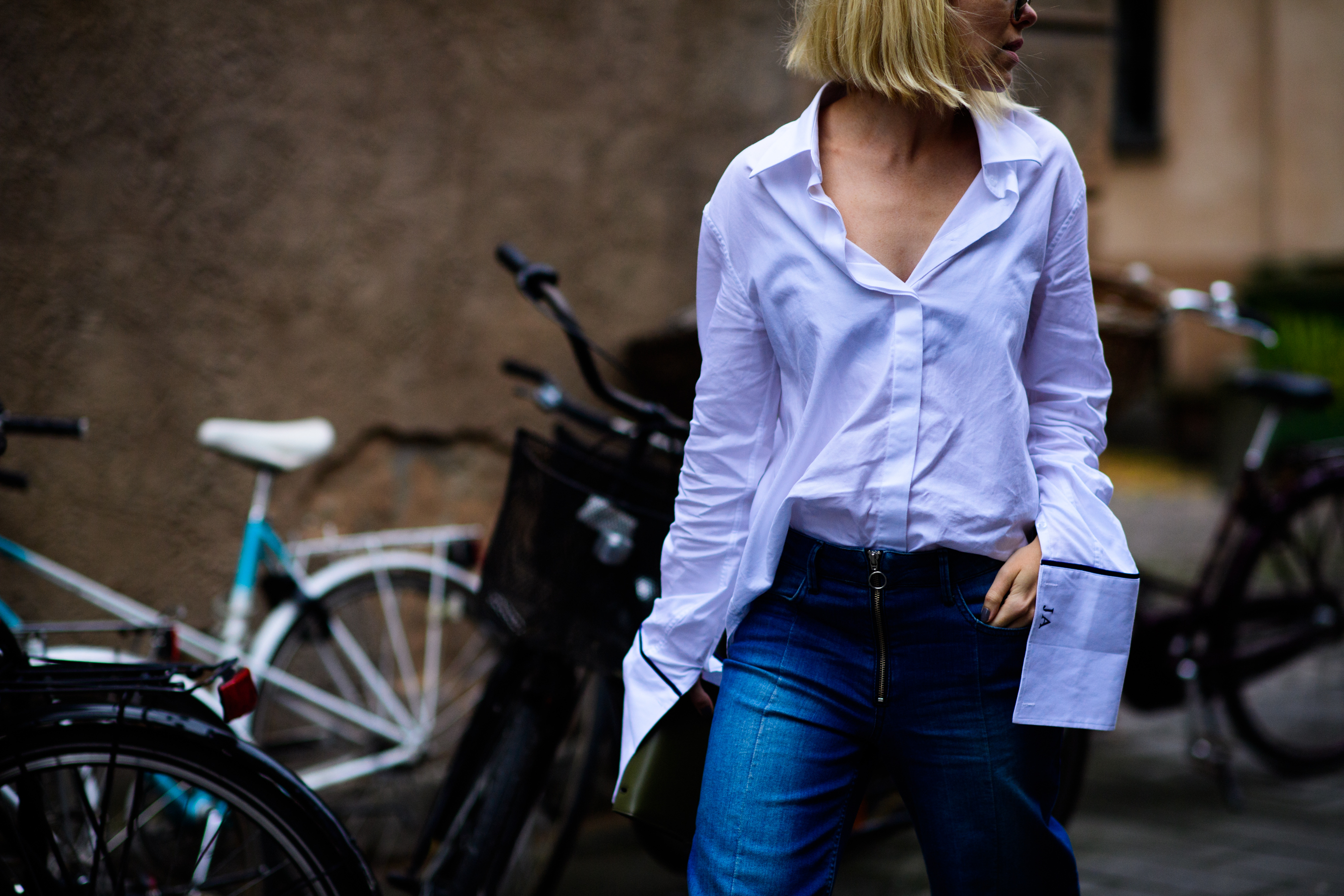 Woman wearing oversized sleeve shirt
