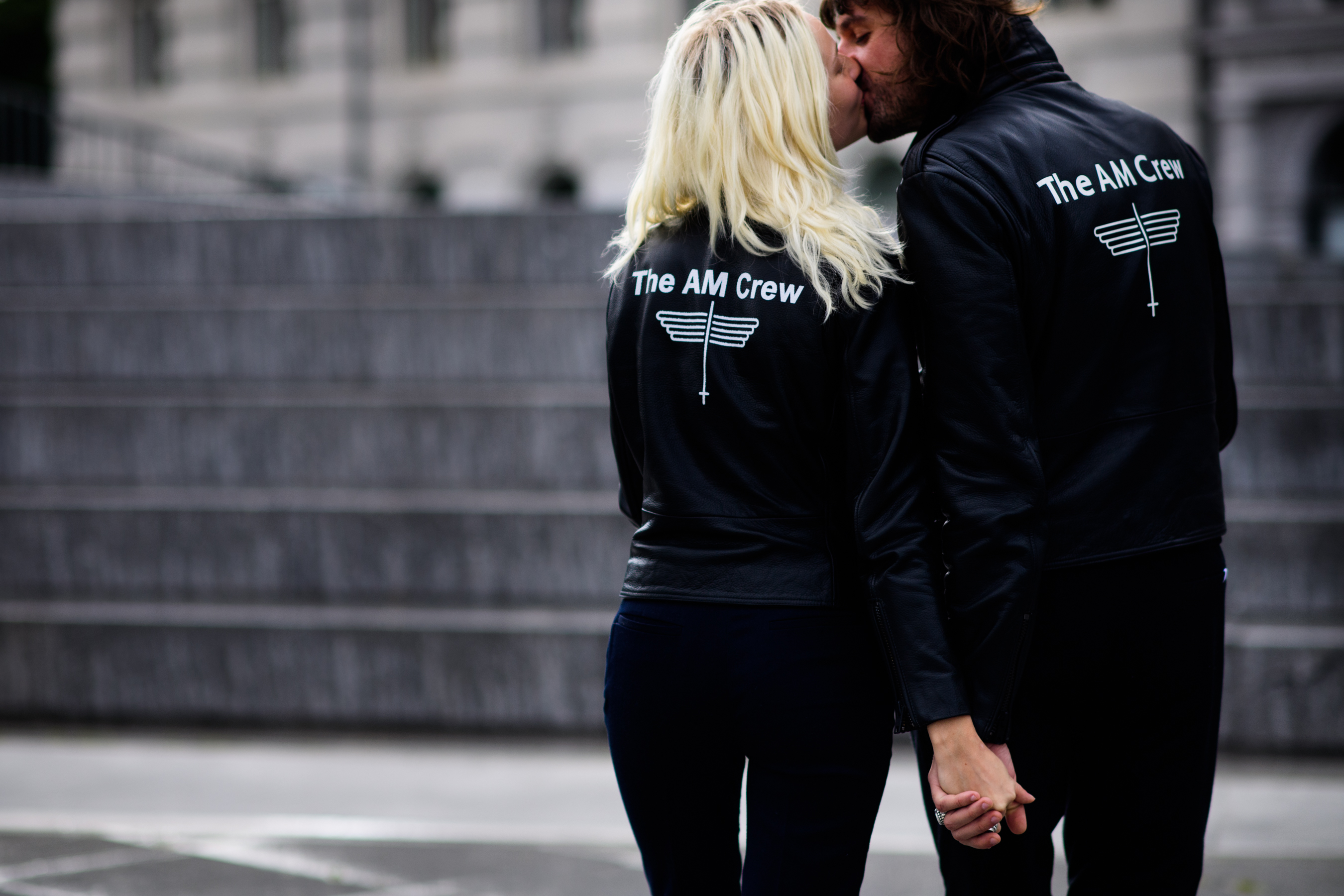 Couple wearing AM Crew jackets in Denmark