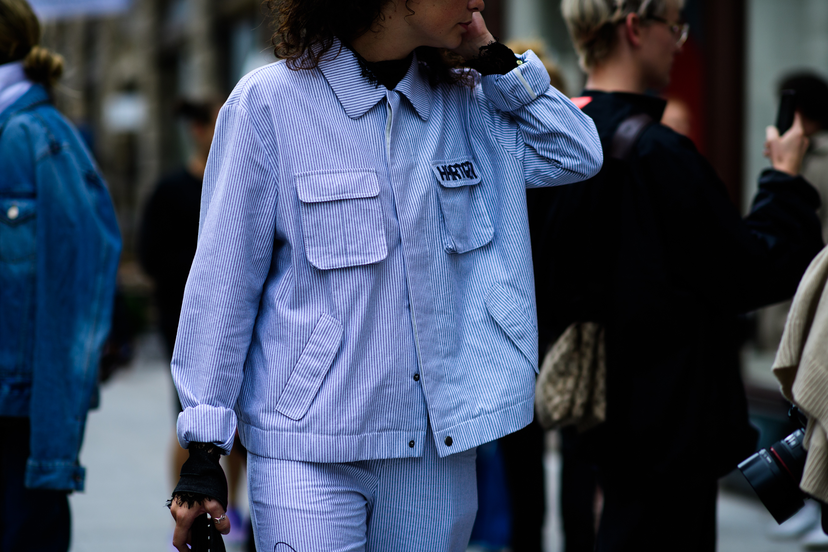 Woman wearing blue outfit