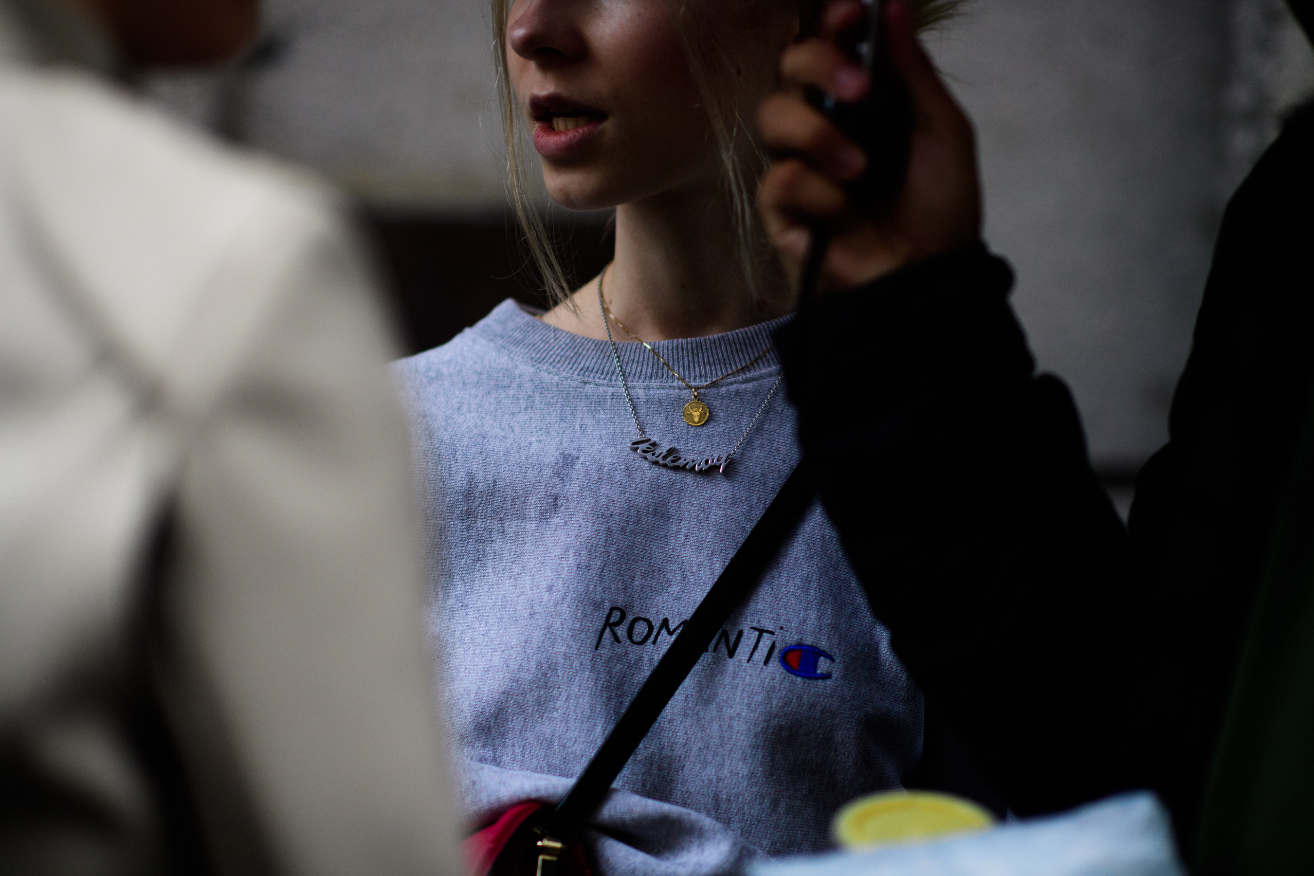 Woman wearing Romantic sweatshirt