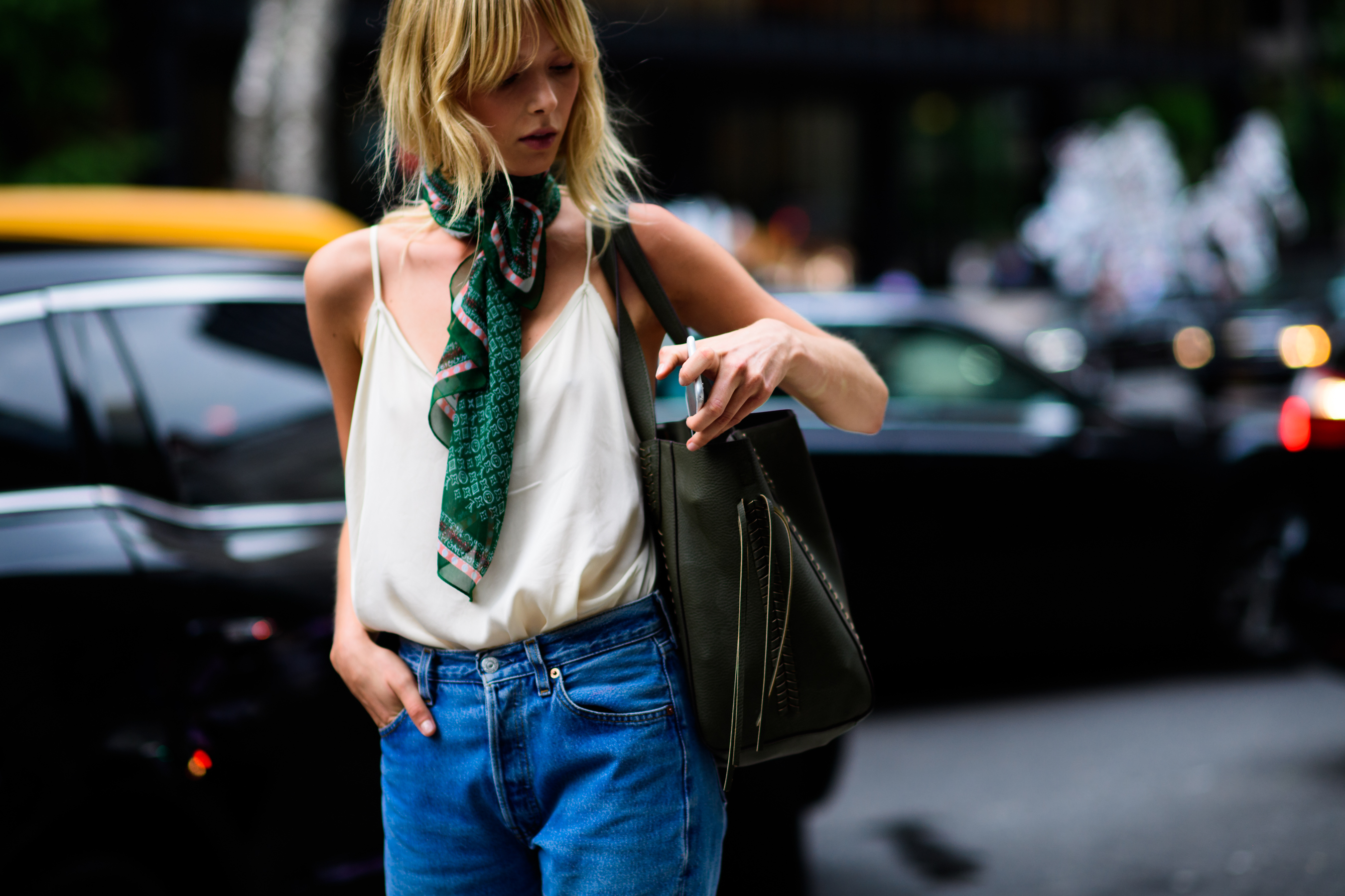 Danish model wearing green scarf