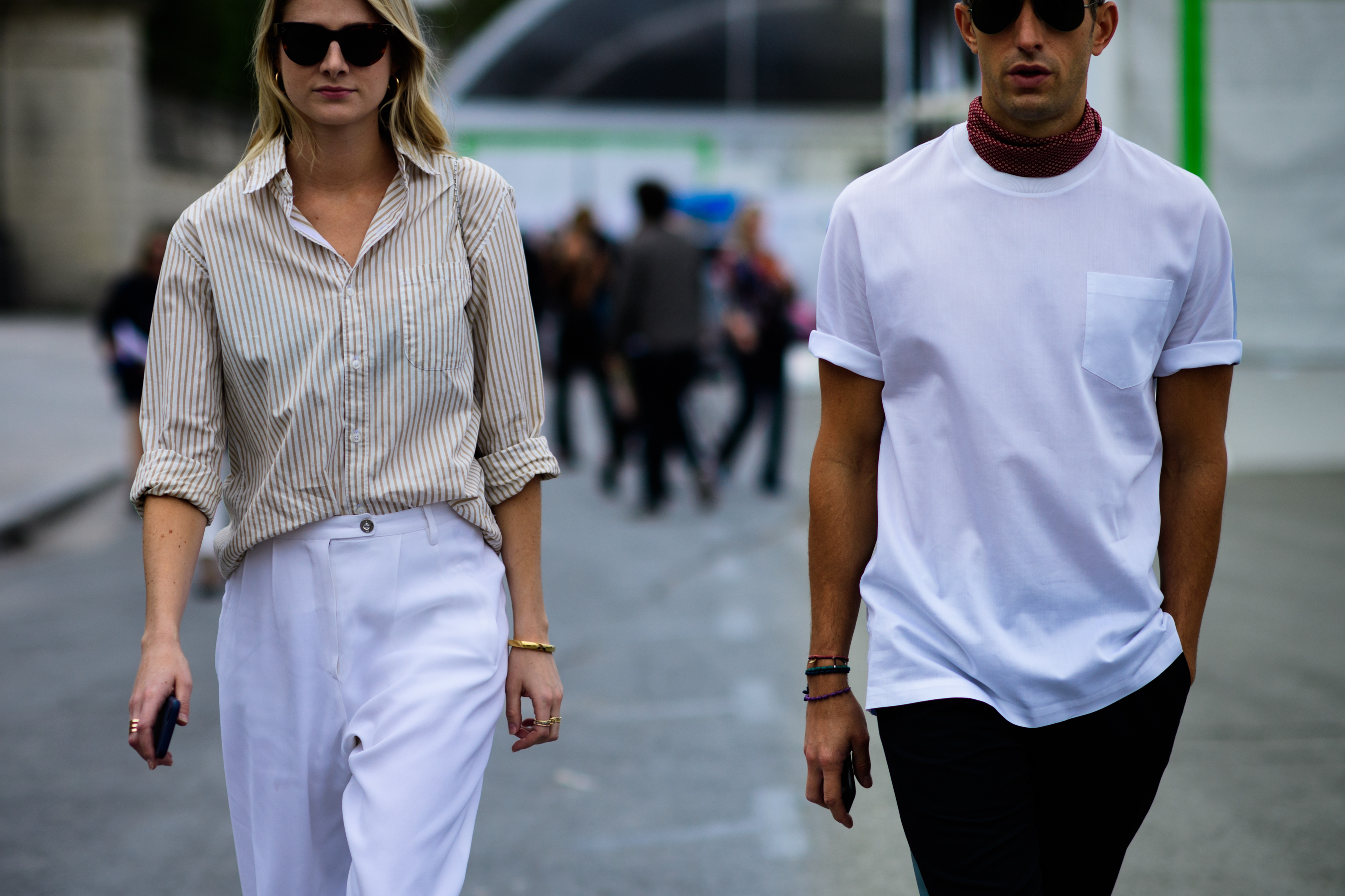 Man and woman wearing white