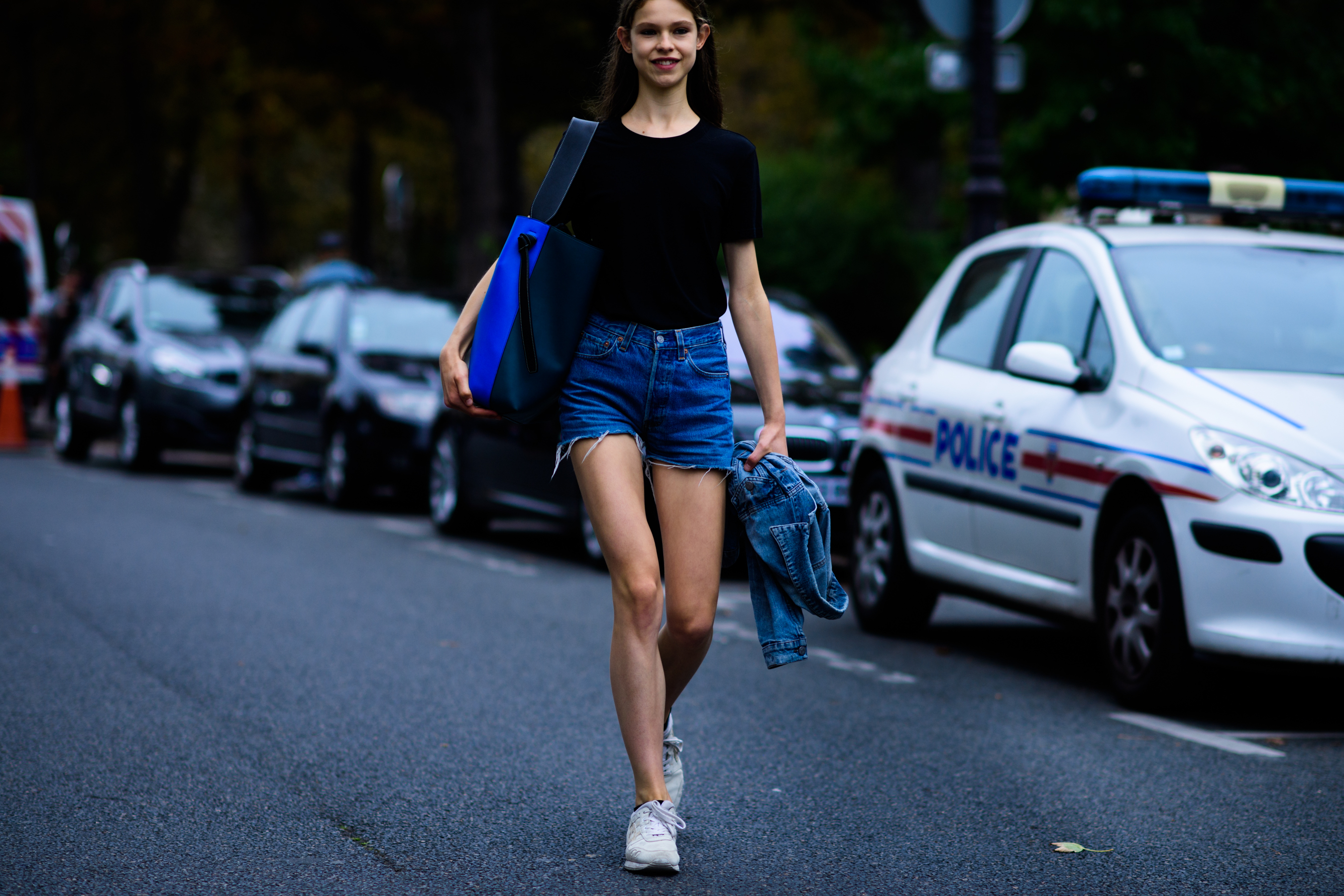 Model with blue Céline bag