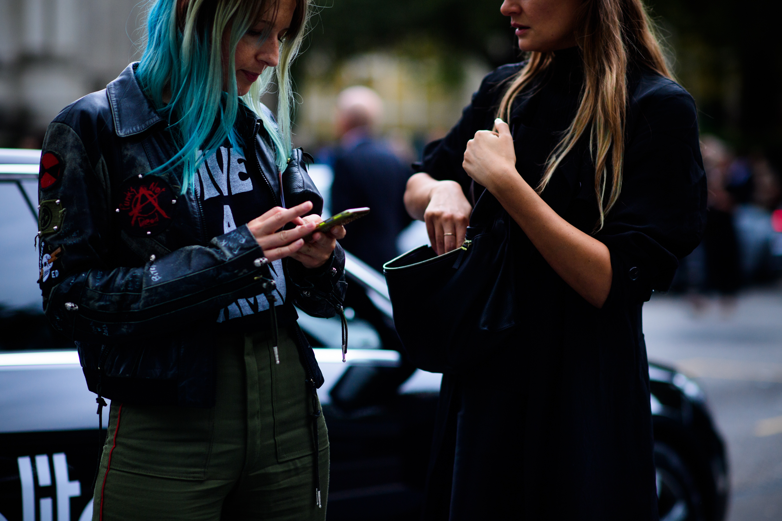 Woman with turquoise hair color