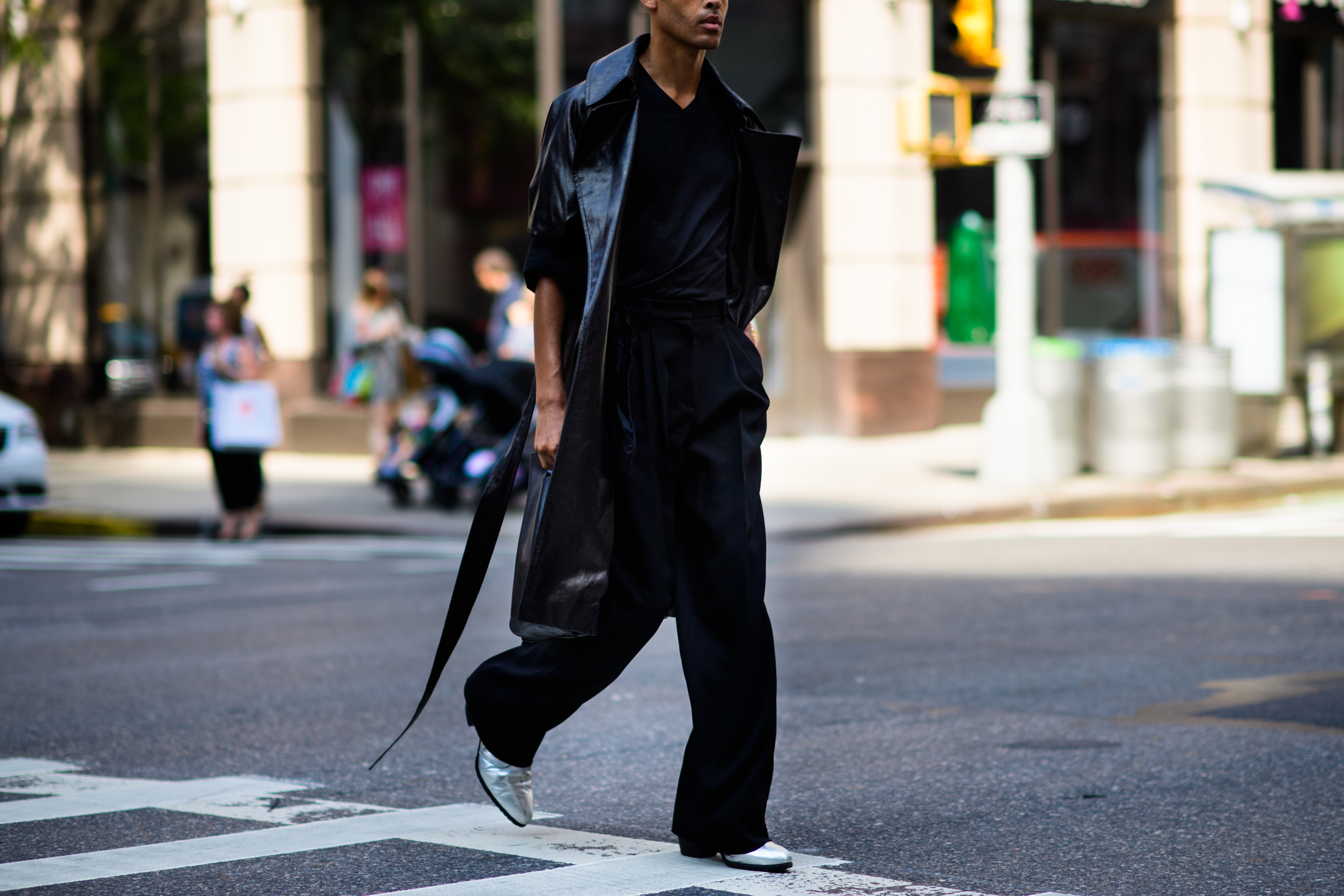 Man wearing black leather coat