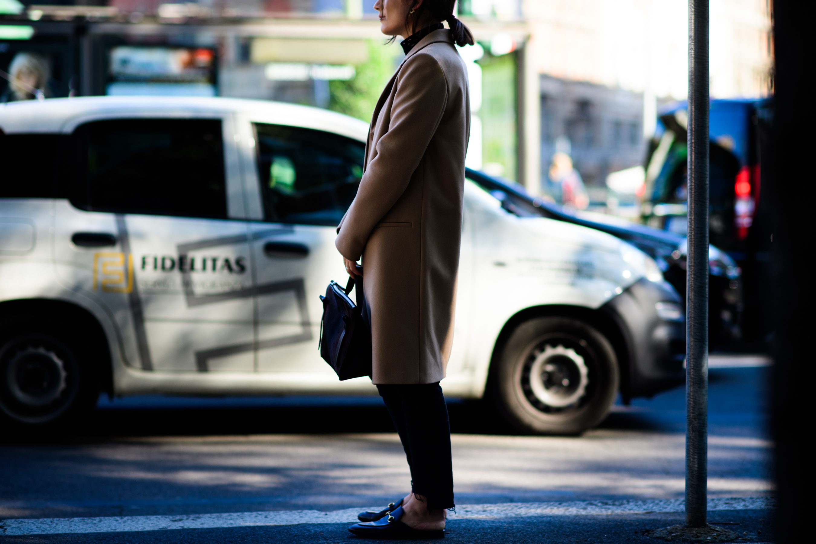 Woman wearing beige coat
