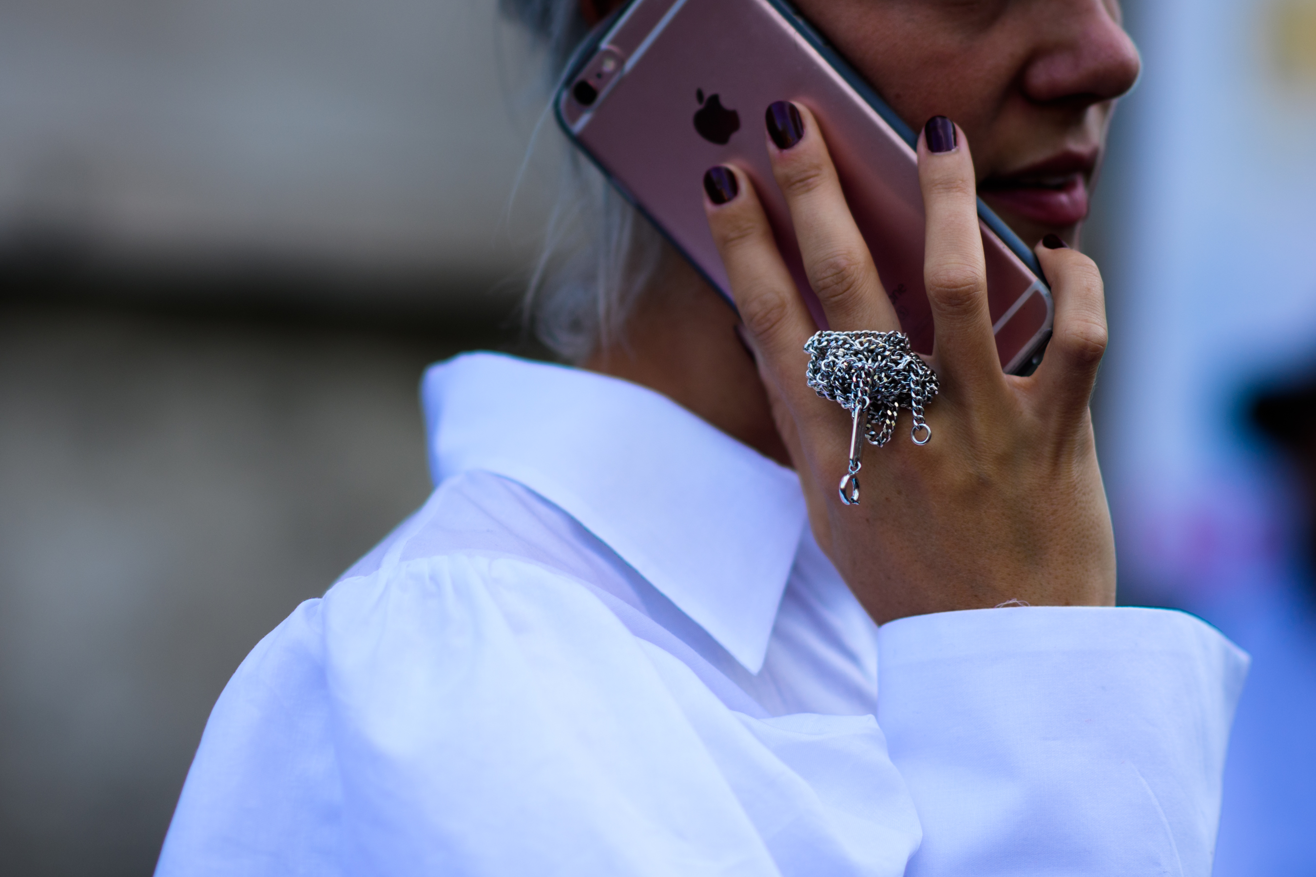 Woman wearing metal ring