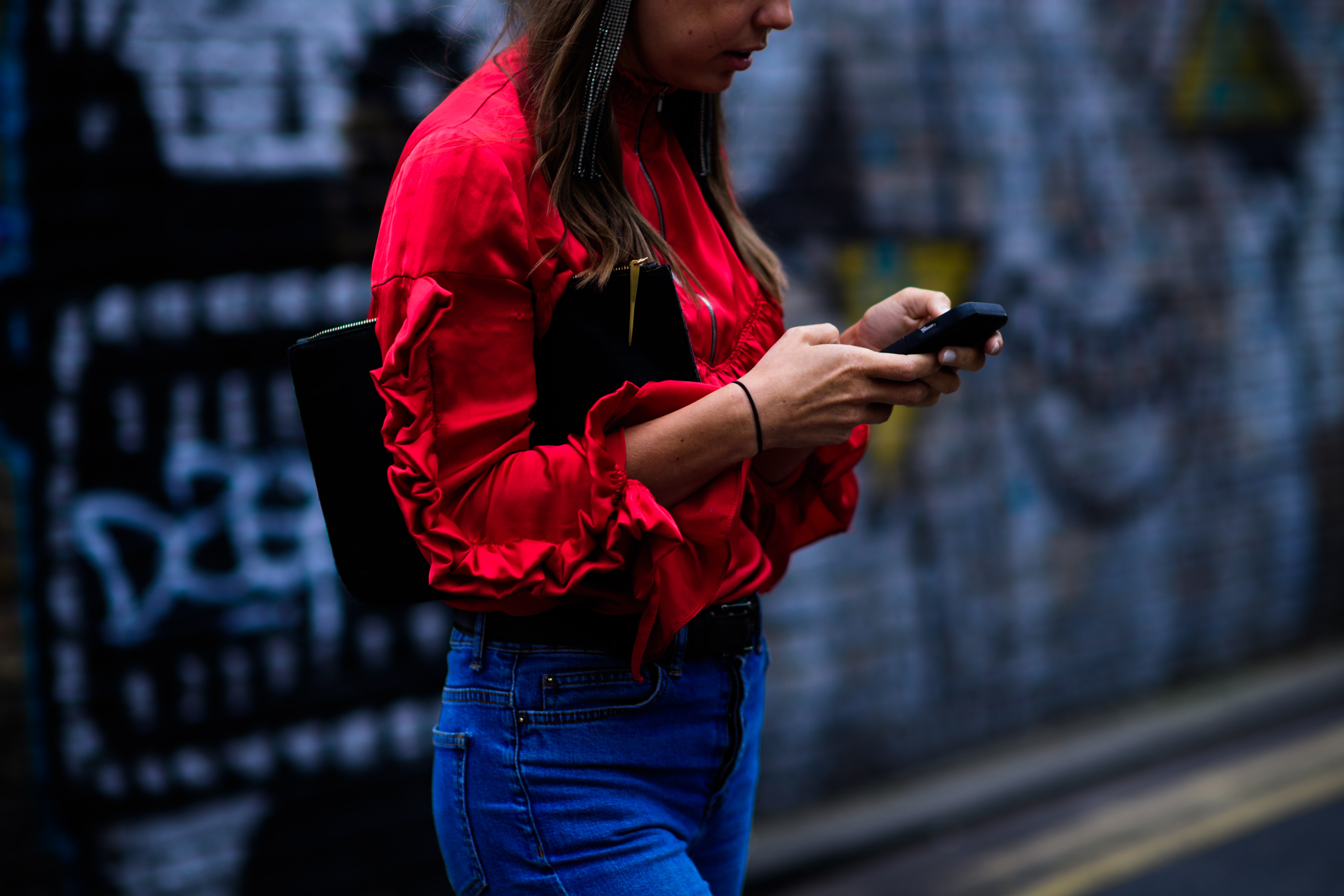 Woman wearing red shirt