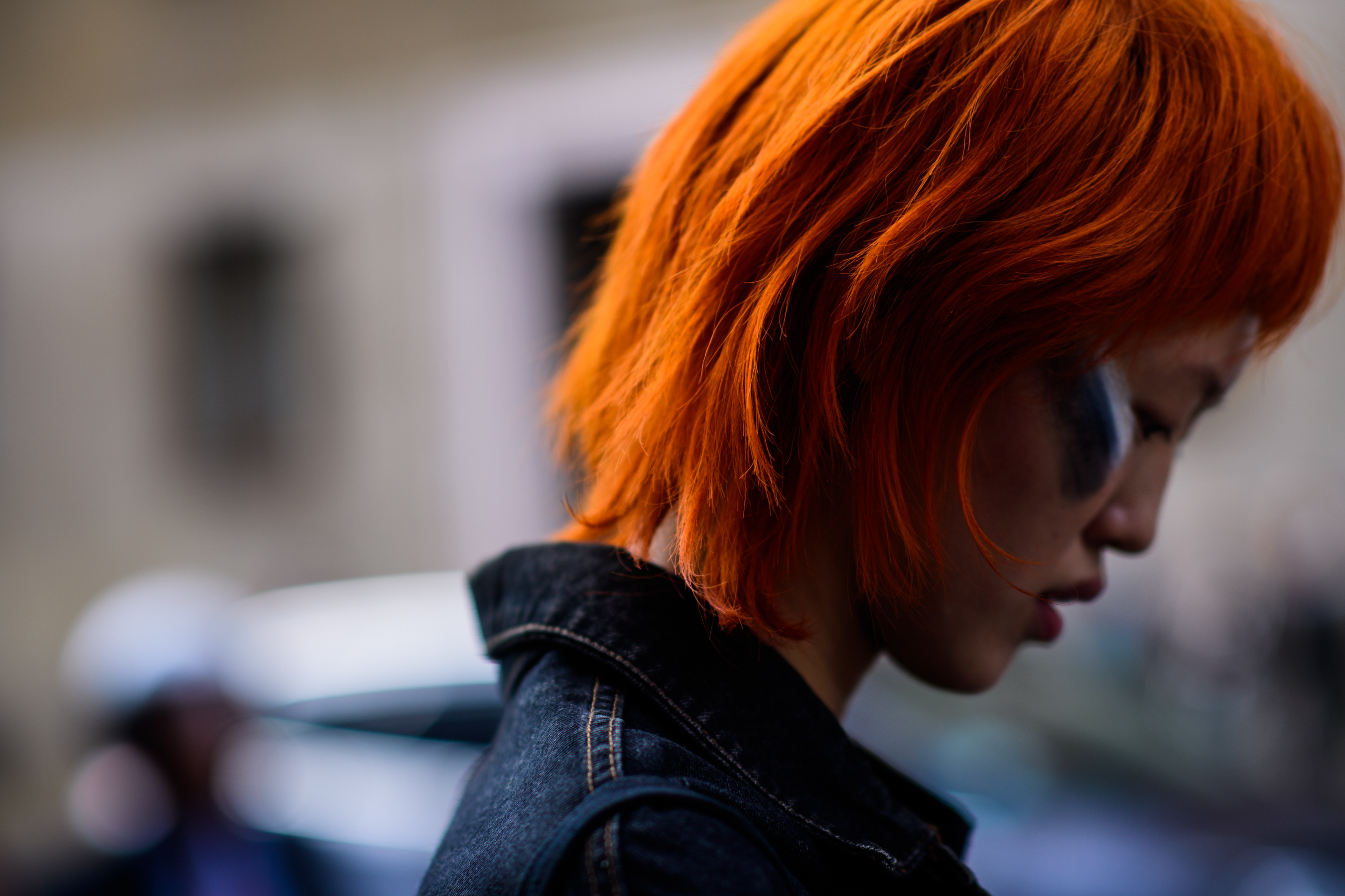 Model with bright red hair