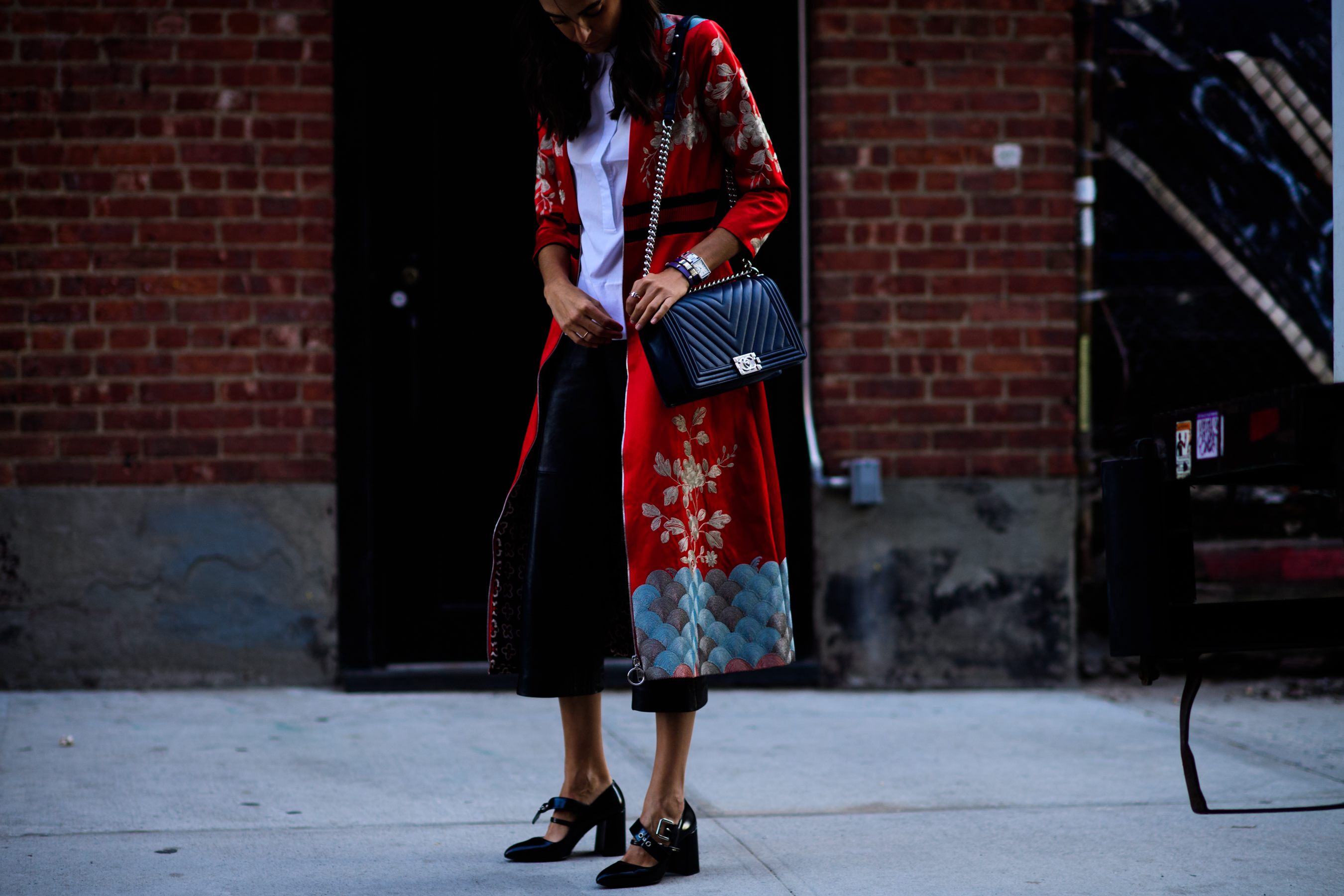 Woman wearing kimono coat