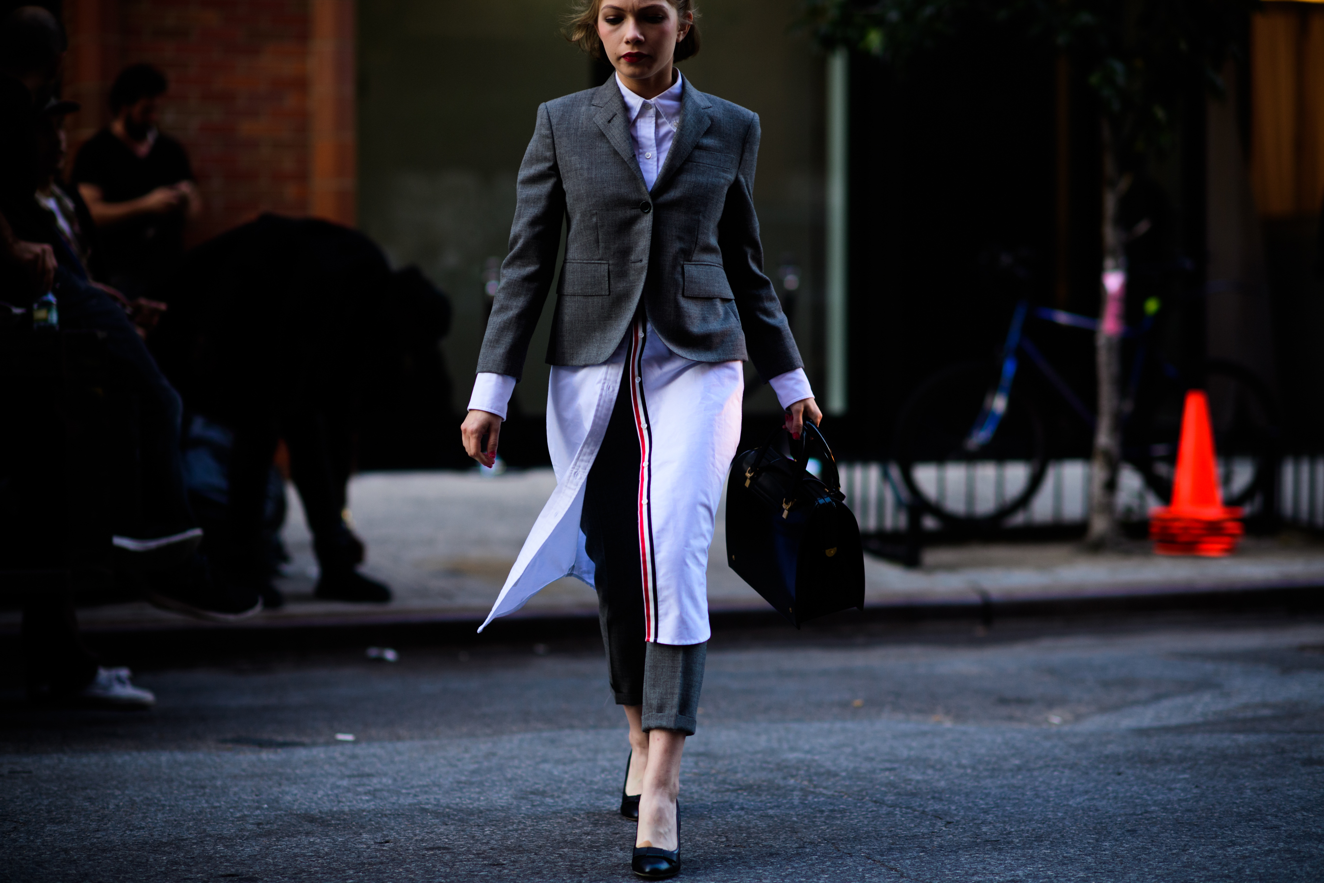 Woman wearing grey suit
