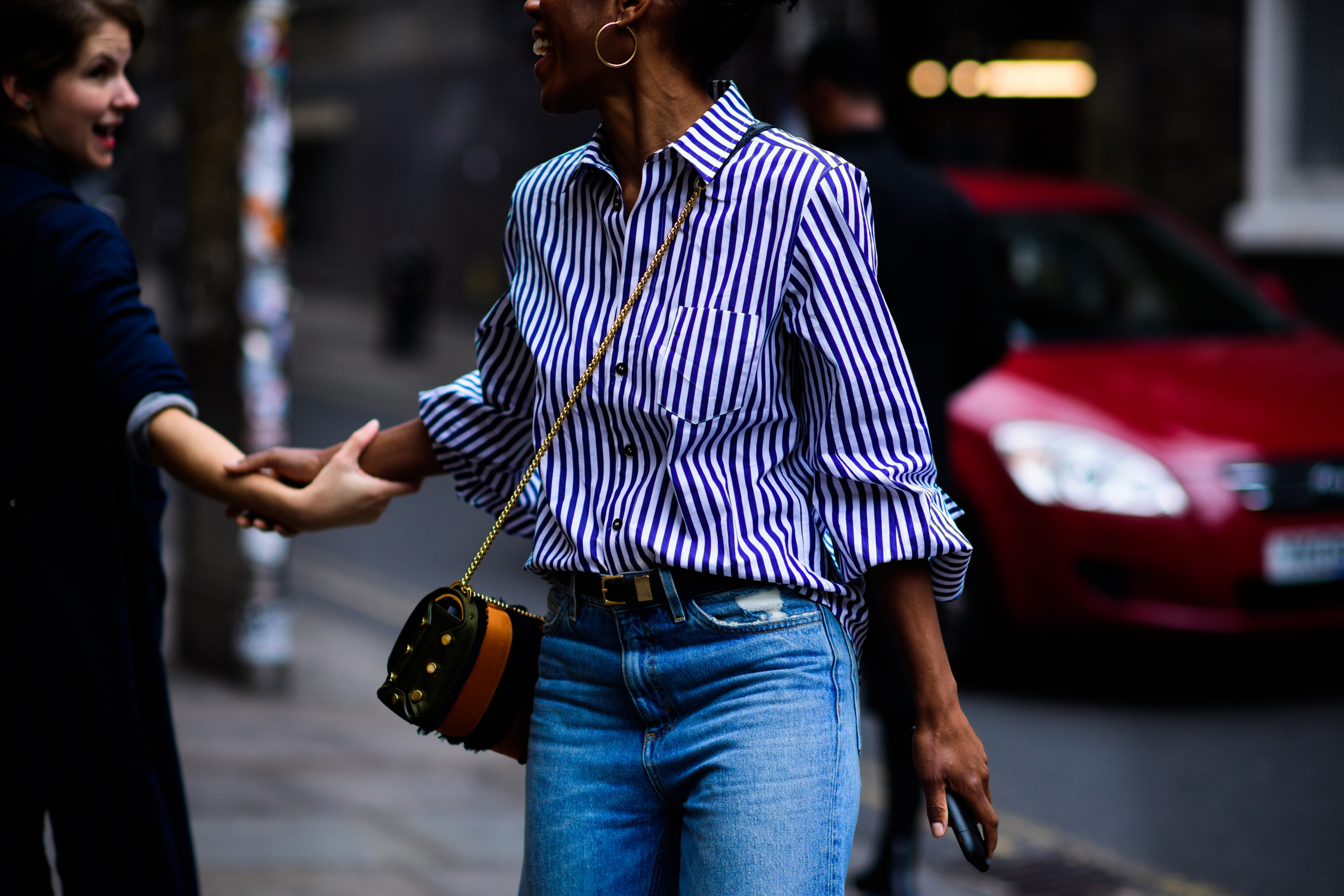 Woman wearing striped shirt