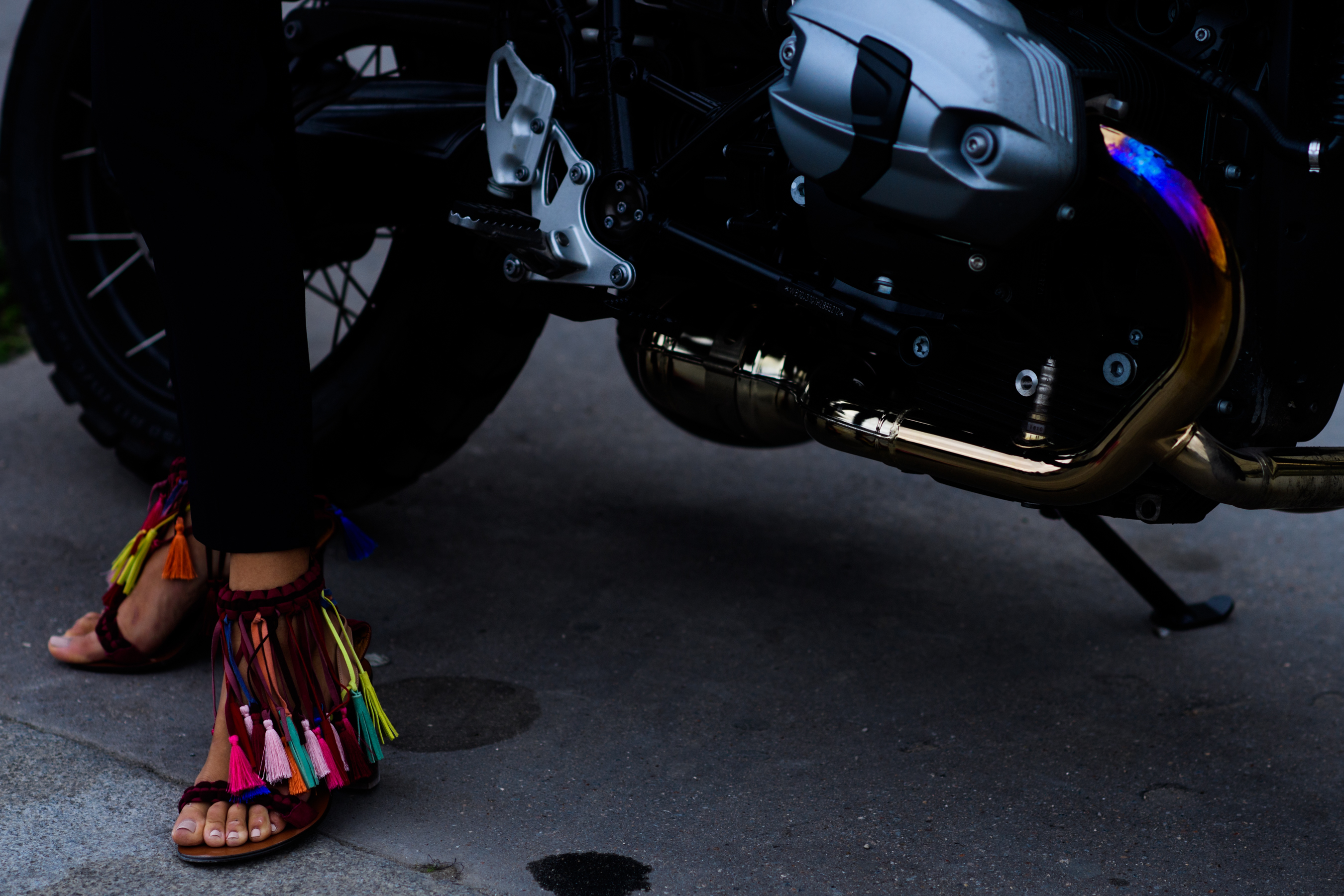 Woman wearing colourful sandals
