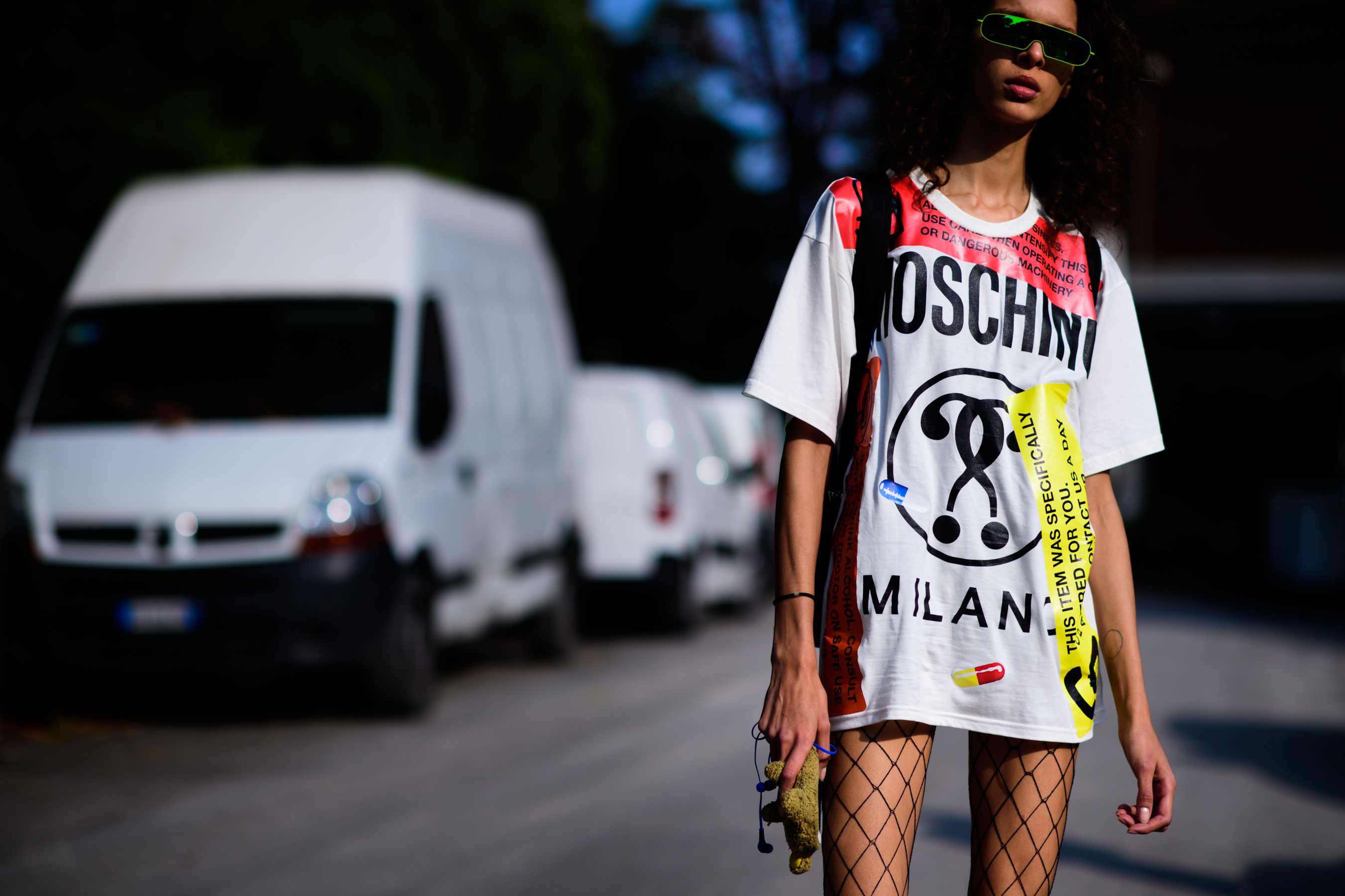 Model wearing conceptual glasses