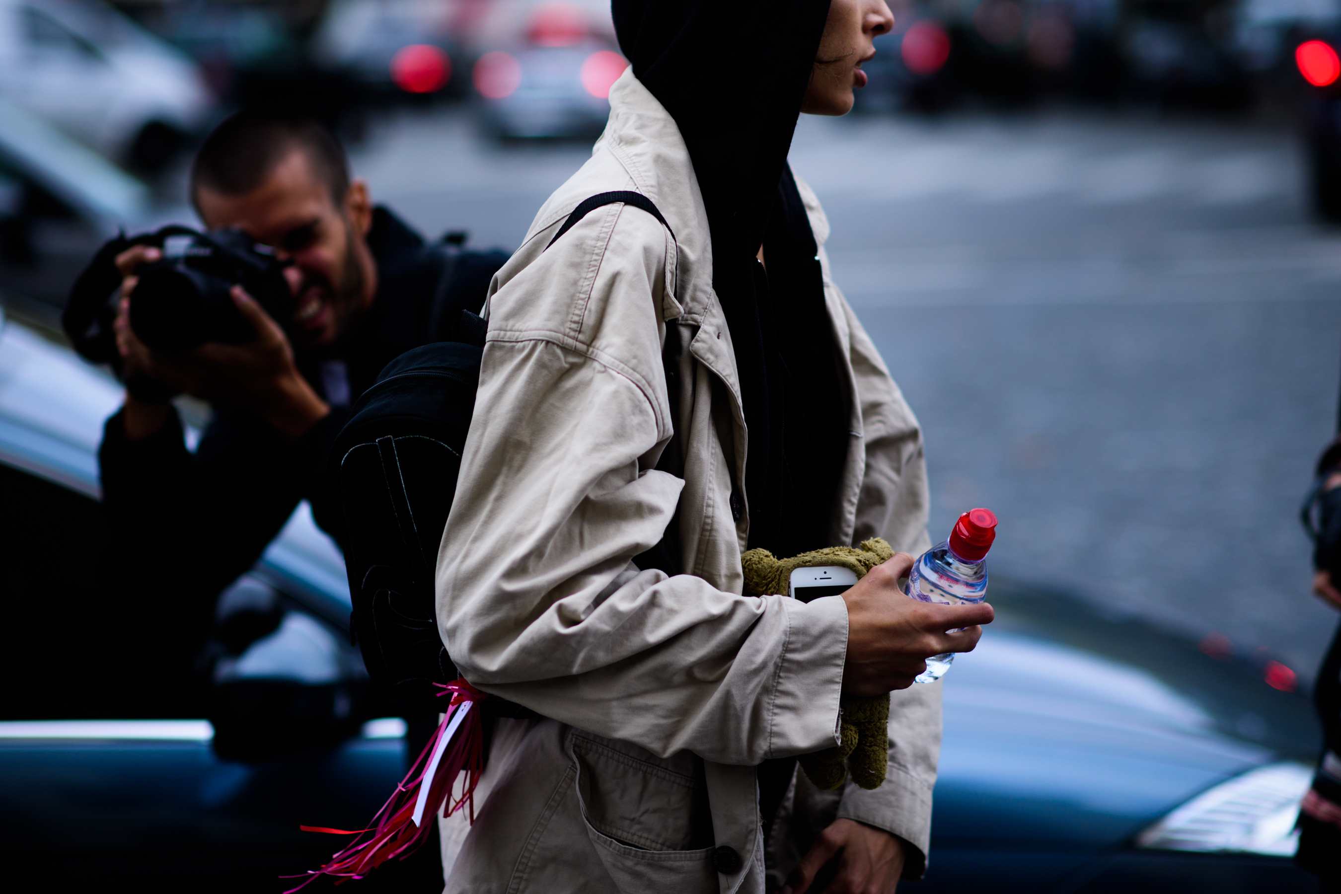 Model wearing black hoodie