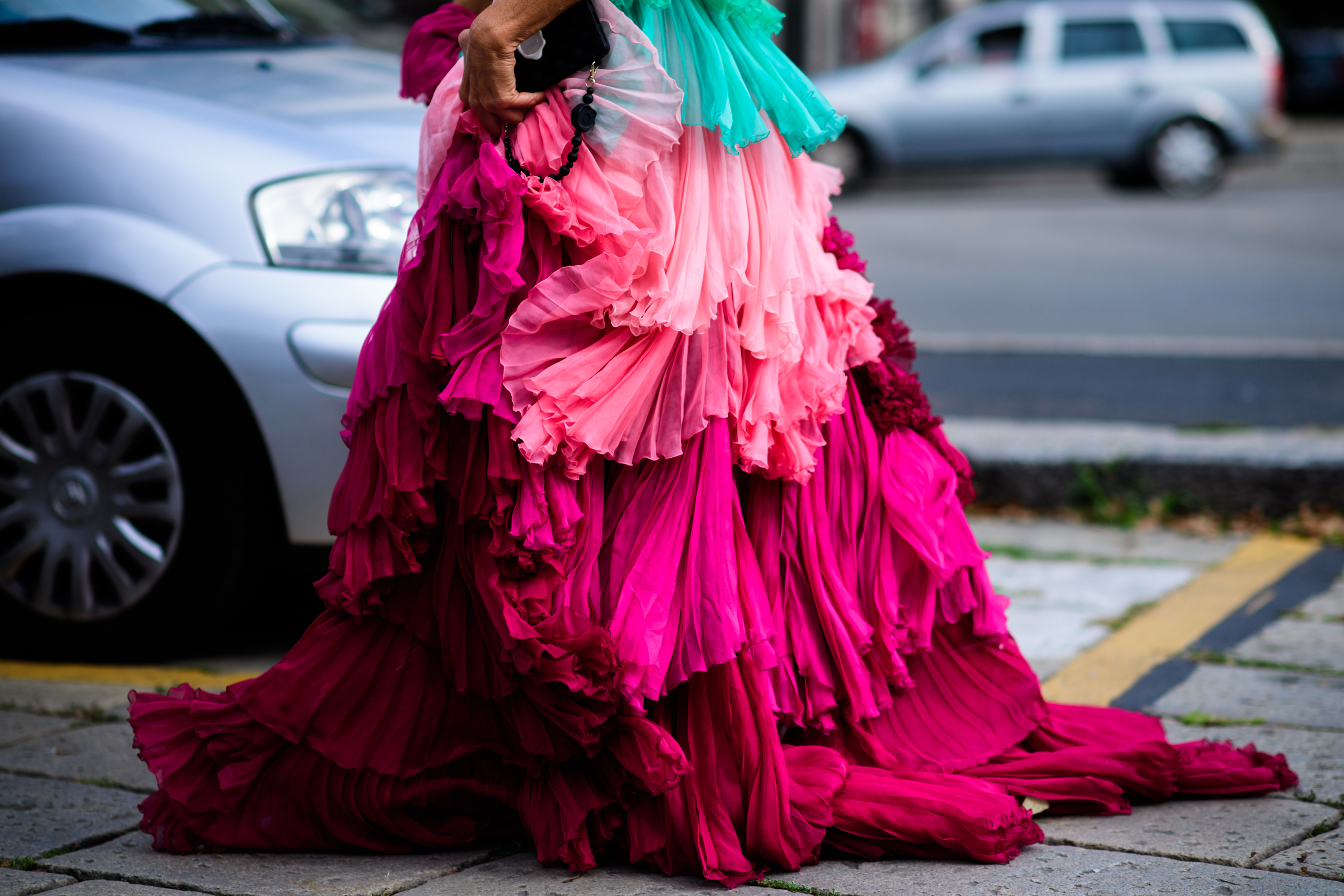 Italian stylist wearing Gucci gown
