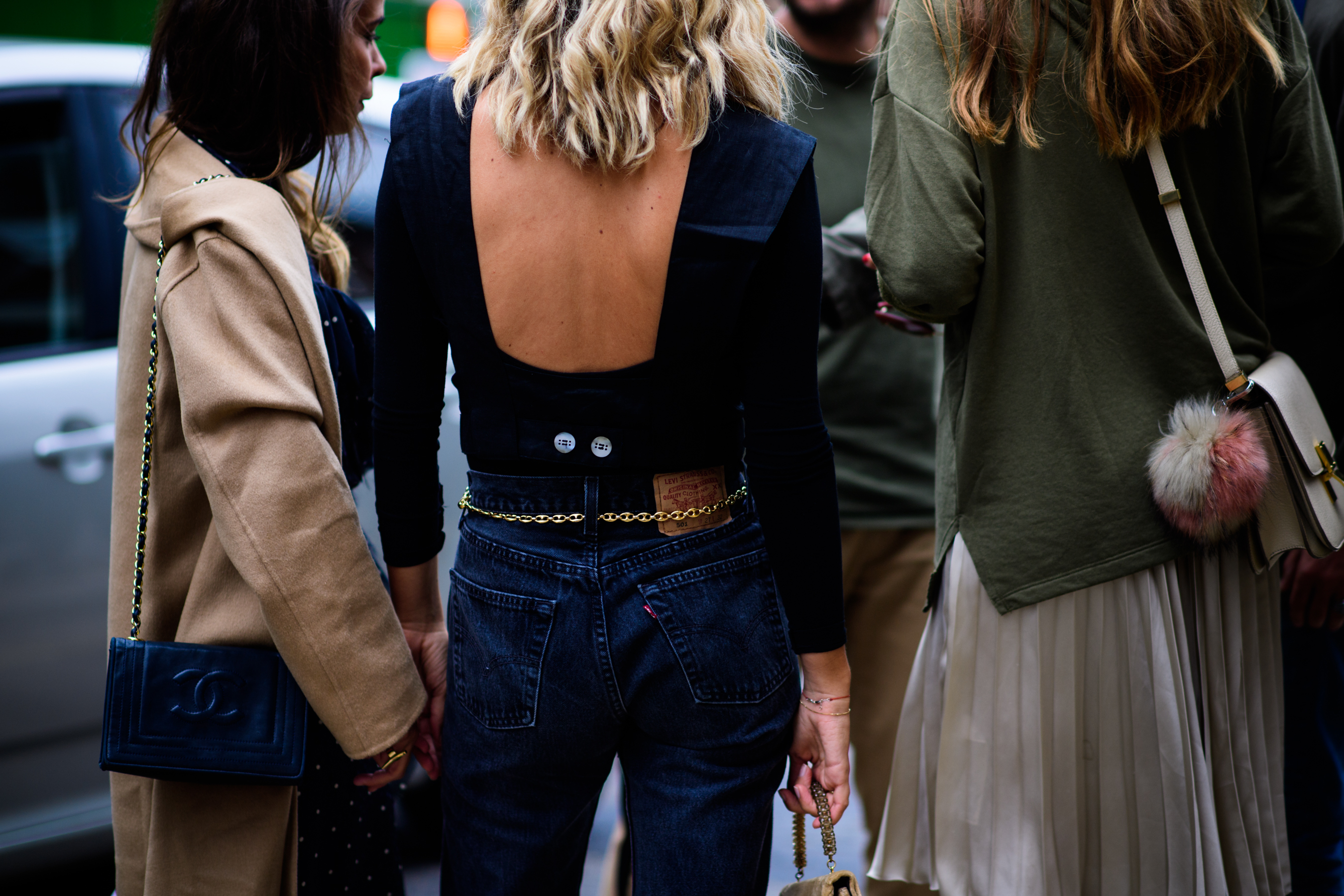 Woman wearing open back top