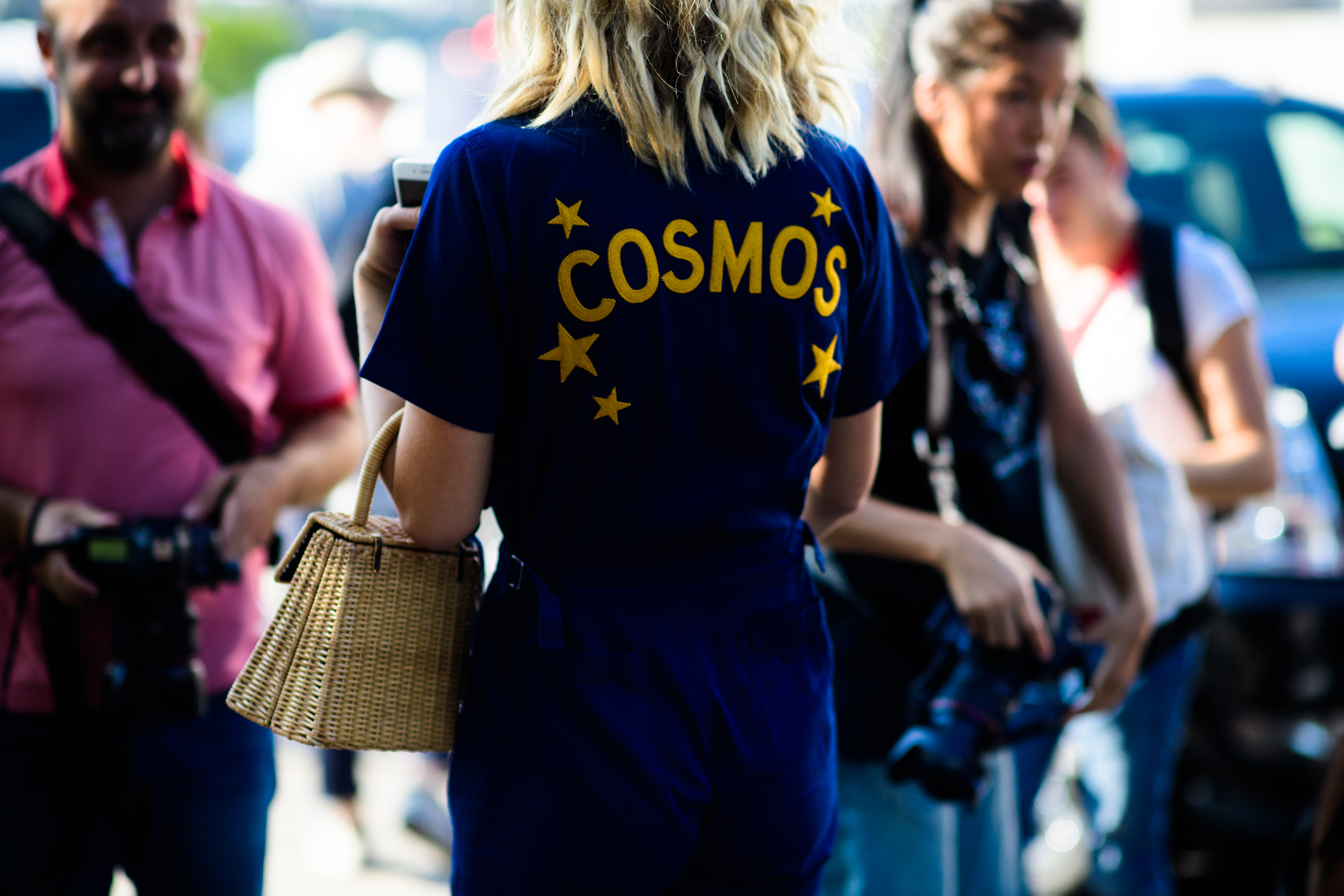 Woman wearing Cosmos print jumpsuit