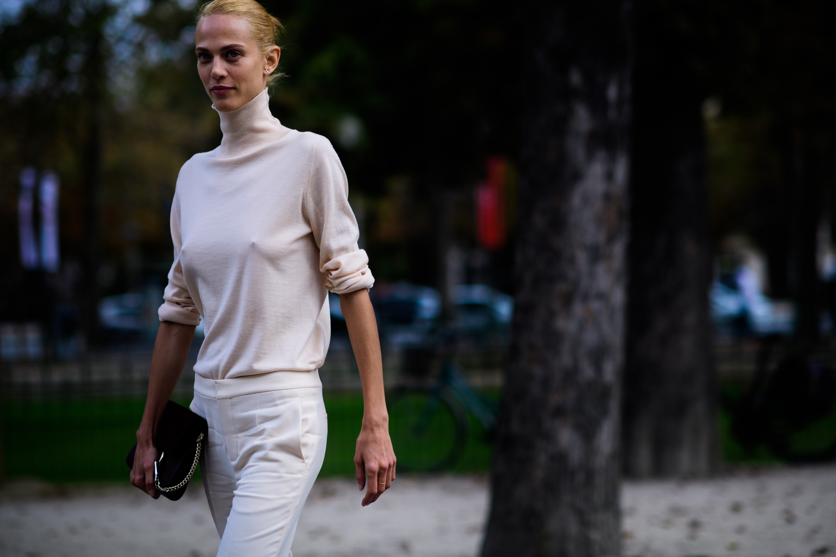 French model wearing ivory outfit
