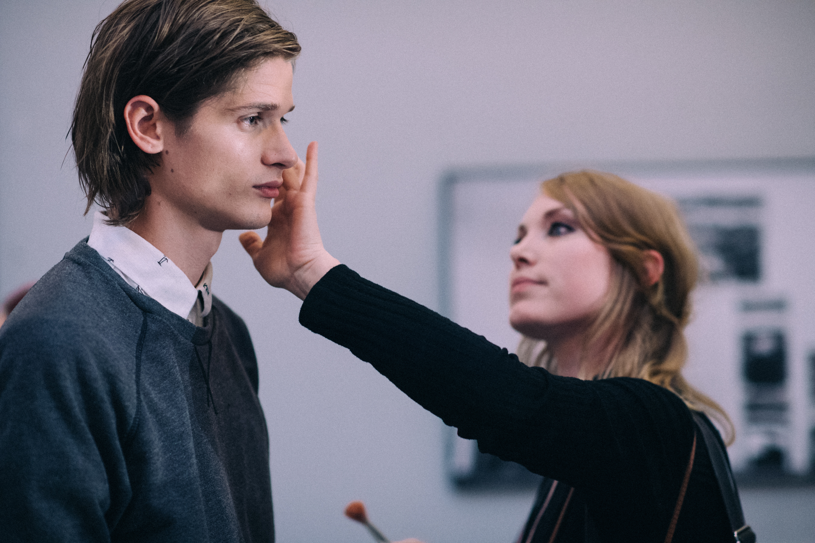 Norwegian male model getting make up
