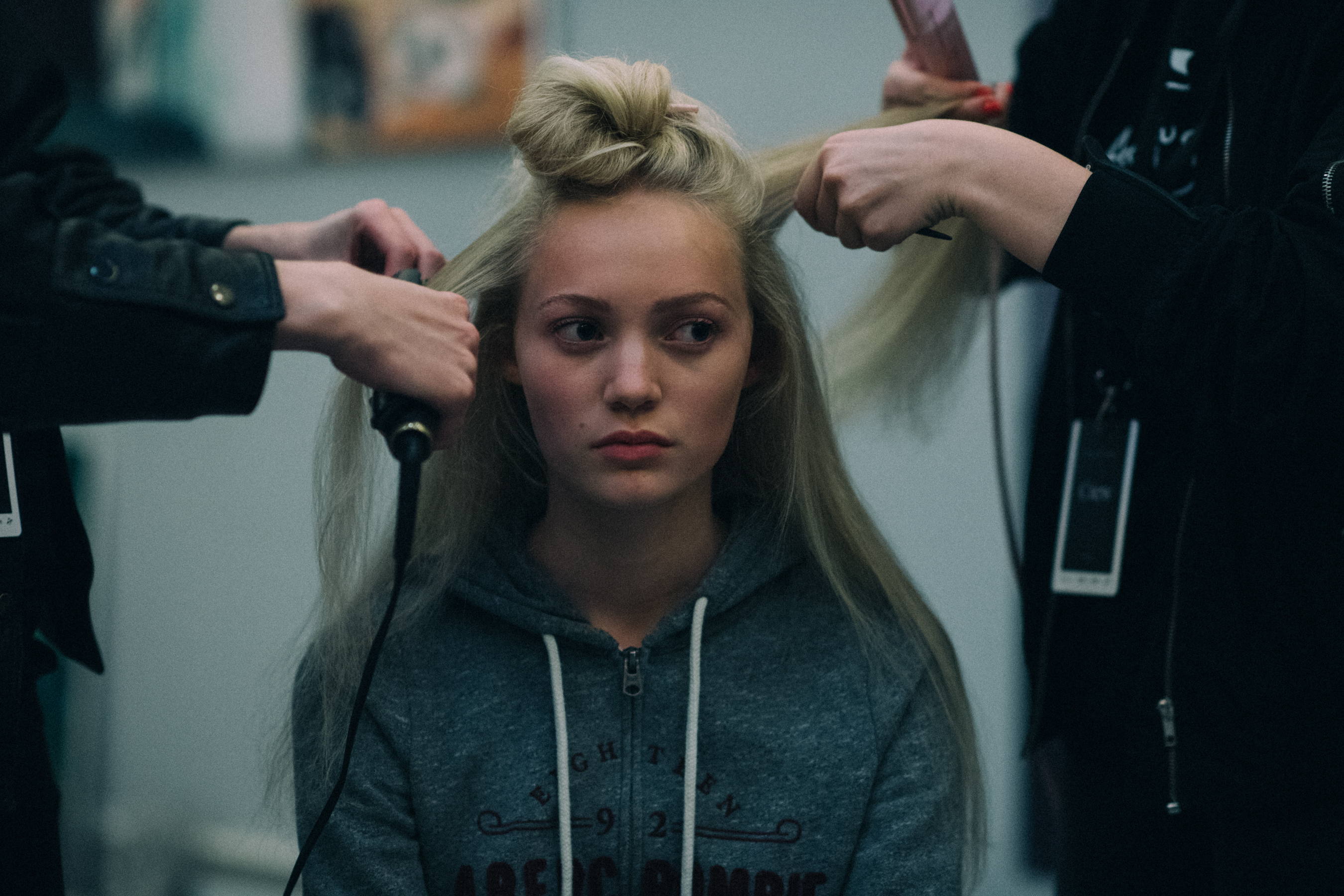 Model getting her hair done