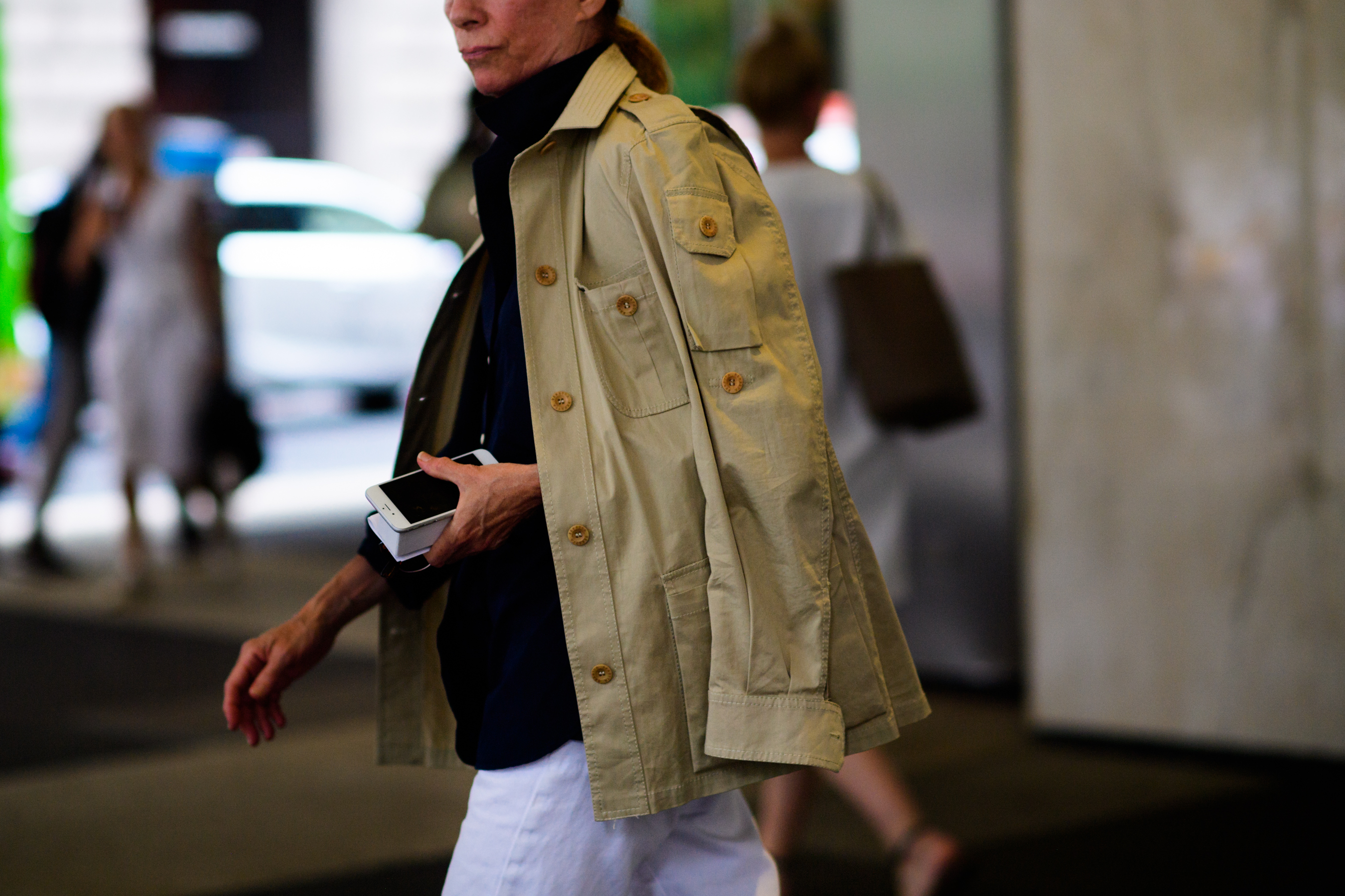 Woman wearing safari jacket