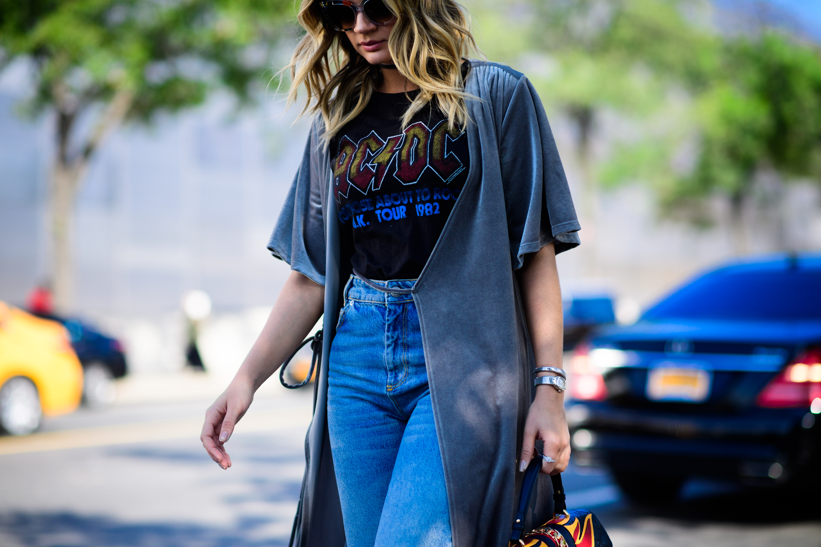 Woman wearing AC/DC t-shirt